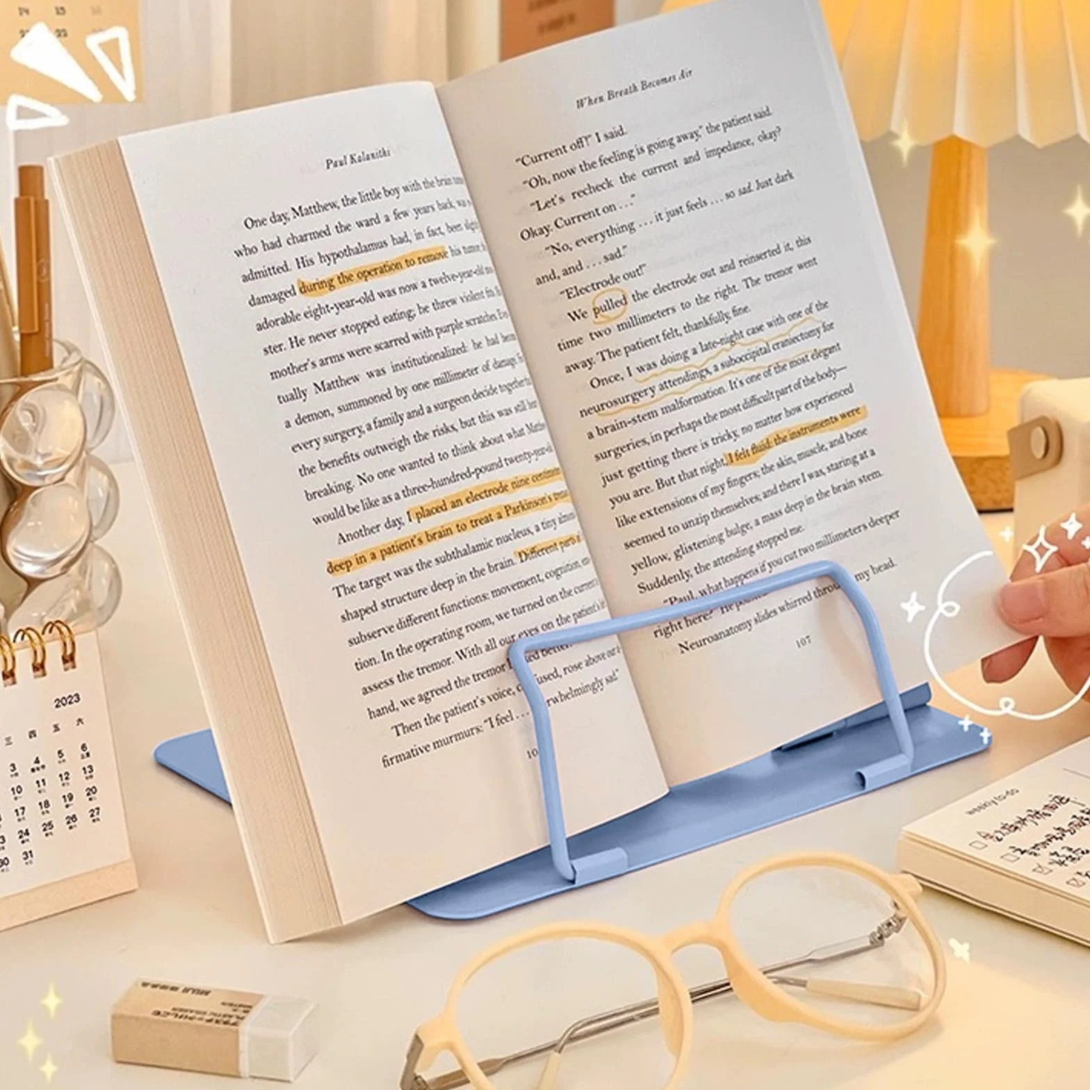 Stojak na książkę, stojak do czytania, regulowany stojak do czytania, wielofunkcyjny metalowy stojak do czytania, do biura, szkoły, biblioteki, domu (niebieski)