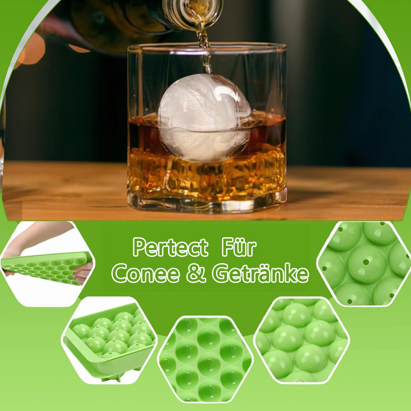Mini foremki do kostek lodu, 66 sztuk, okrągłe kulki, pojemnik na kostki lodu, pojemnik na kostki lodu, bez BPA, z pokrywką, okrągła forma do lodów, koktajli, whisky, kawy i herbaty (zielona)