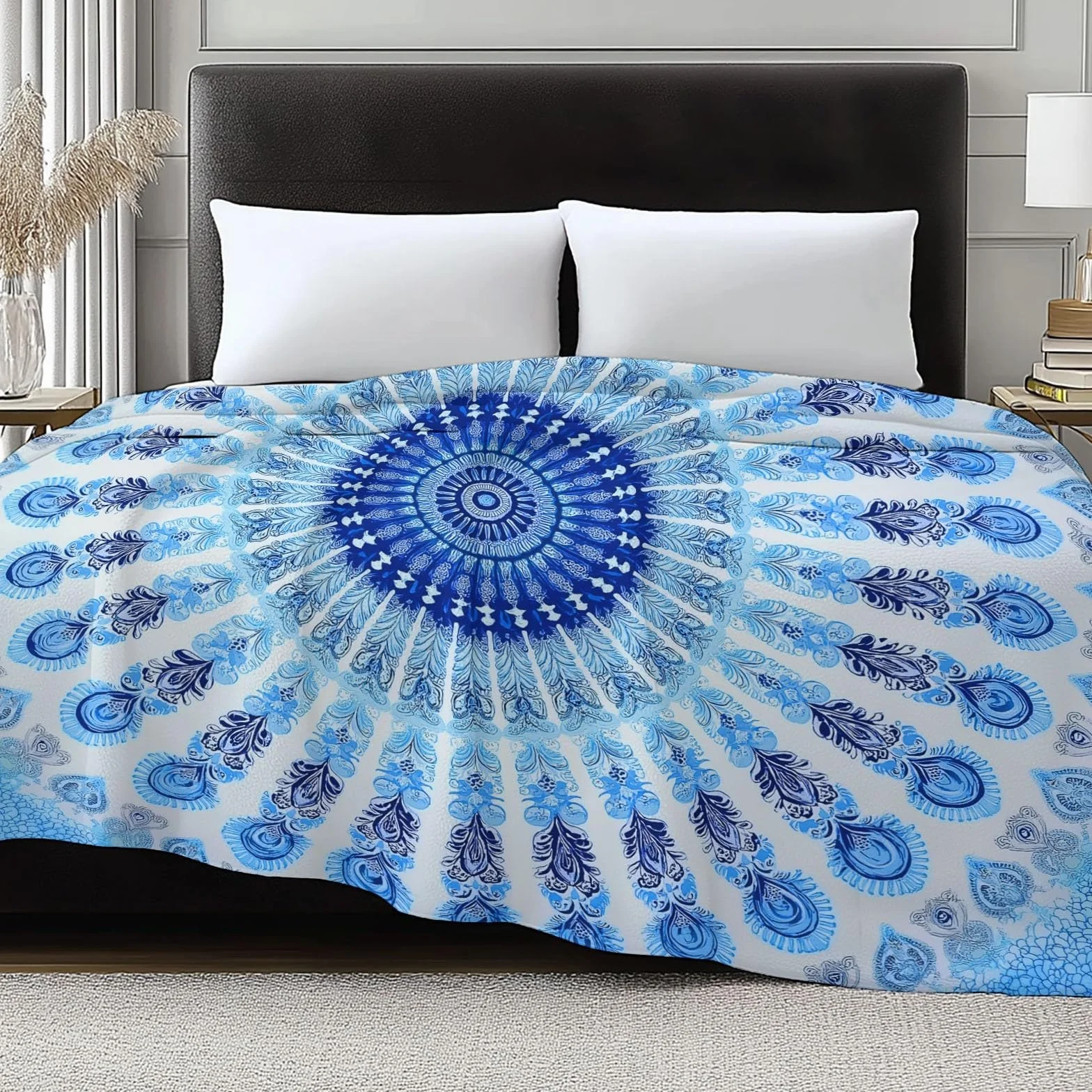 Miękki koc sherpa, 180 x 200 cm, dla dzieci i dorosłych, w stylu retro, mandala, kwiaty, flanela, pościel, hipoalergiczny, ciepły koc na łóżko, nadaje się do prania, na sofę, krzesło, łóżko, salon