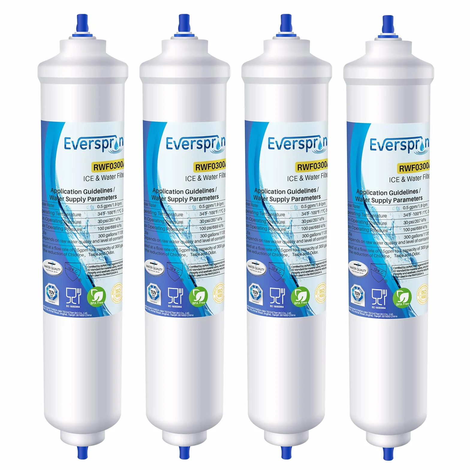 EVERSPRING Filtr wody do lodówki Kompatybilny z Samsung DA29-10105J, DA29-10105J HAFEX/EXP, DA99-02131B, WSF-100, EF9603, LG Inline Lodówka, 4 sztuki.