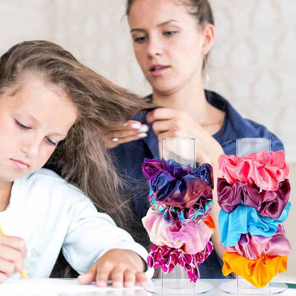2 sztuki akrylowych uchwytów do scrunchie, przezroczyste organizery do scrunchie, pionowa biżuteria, bransoletka, gumki do włosów, uchwyt na akcesoria dla kobiet, nastolatków, dziewcząt, prezent