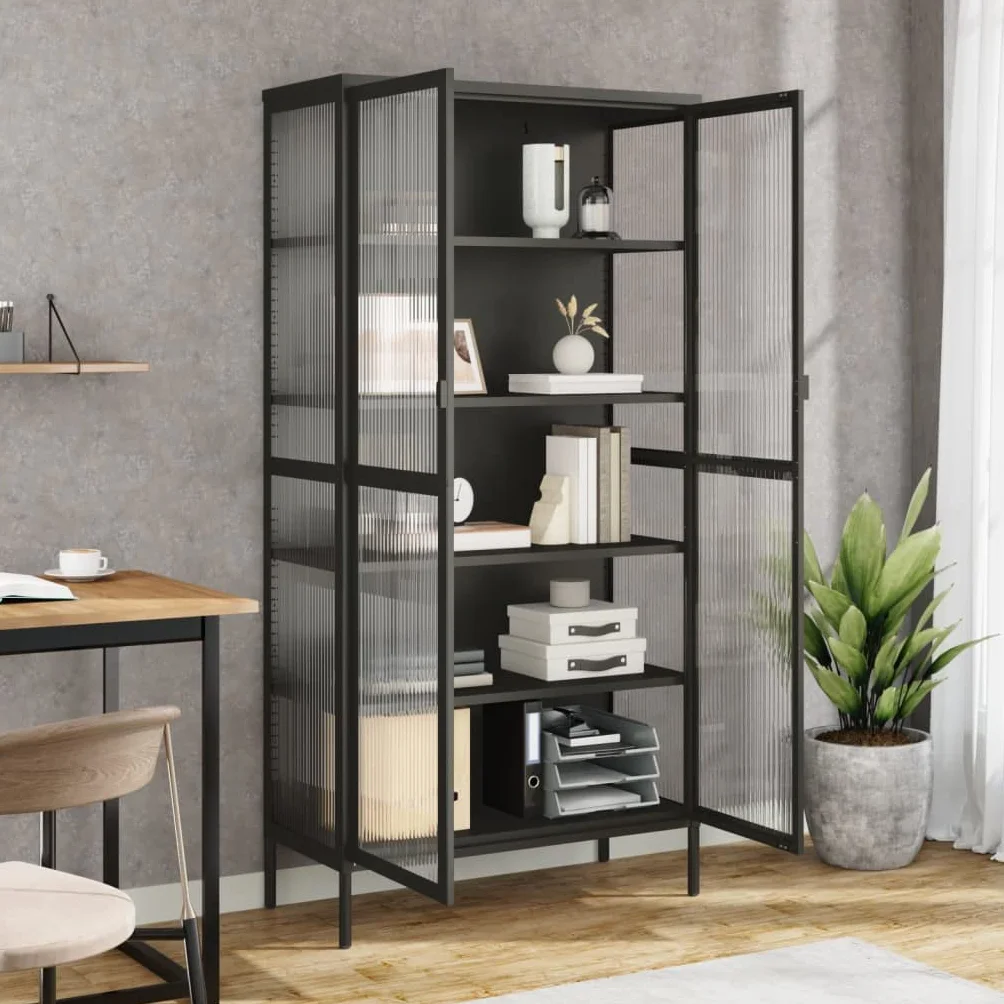 Hothingwell Bufet Top Czarny 85x40x180 cm Szkło karbowane Stal