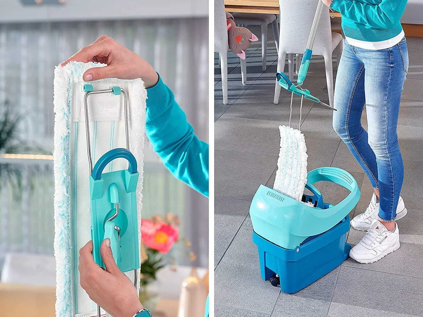 Leifheit Profi XL micro Duo mop stalowy uchwyt 146 cm mikrofibra system click 360°