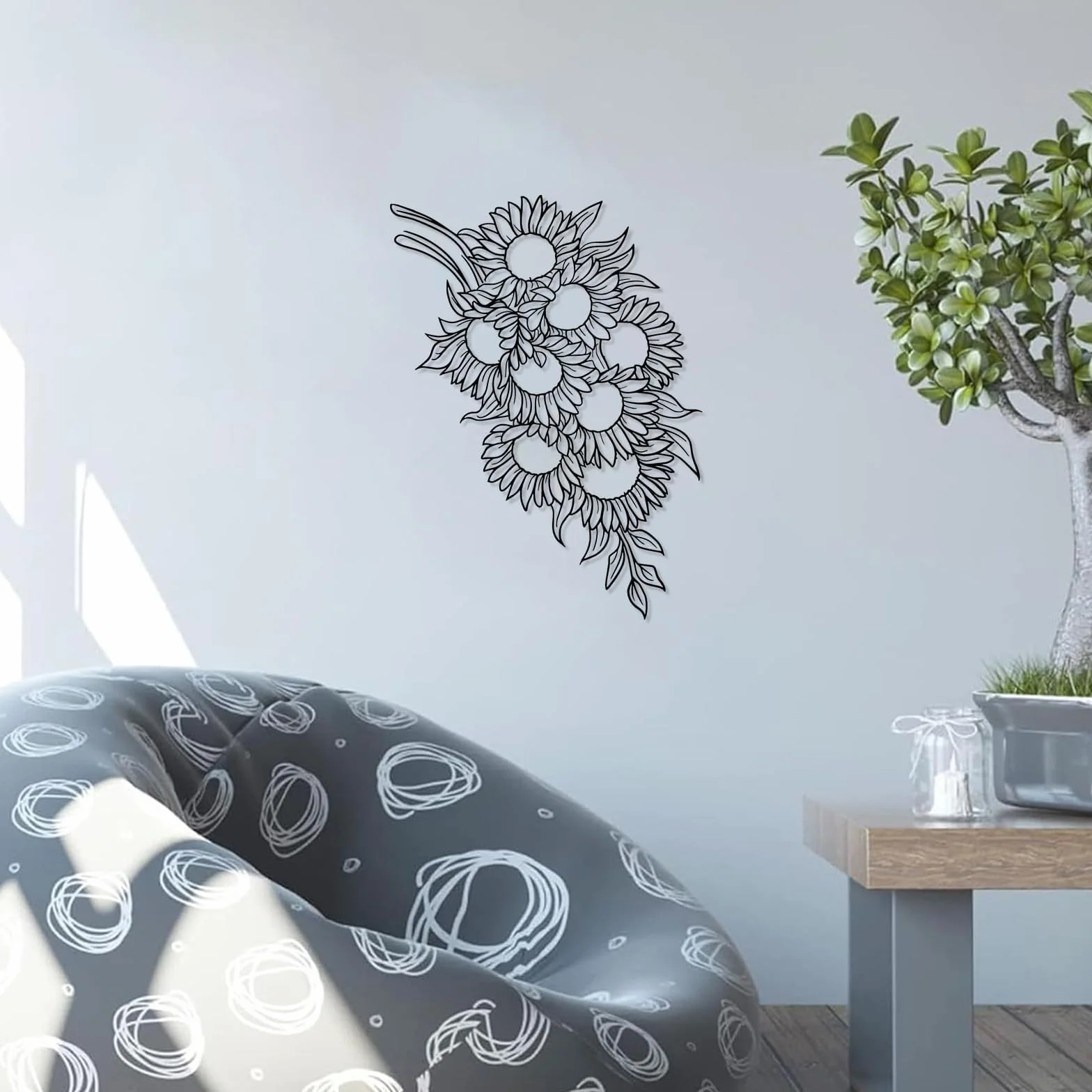 Metalowa sztuka ścienna, styl wiejski, wisząca dekoracja domu (61 cm) | Bukiet słonecznika metalowa sztuka ścienna dekoracja ścienna metalowa dekoracja zewnętrzna