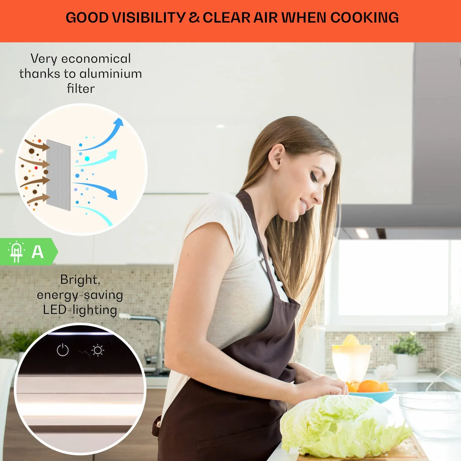 Klarstein Okap kuchenny 60 cm, obieg/wywiew, 577,8 m³/h, Wi-Fi, LED