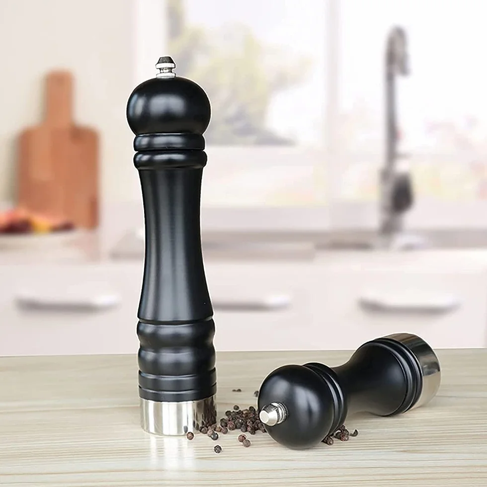 Młynek do pieprzu czarnego, młynek do pieprzu soli morskiej, fantazyjny uchwyt Teppanyaki, ceramiczny rdzeń szlifierski z litego drewna, regulowana grubość - 3 szt