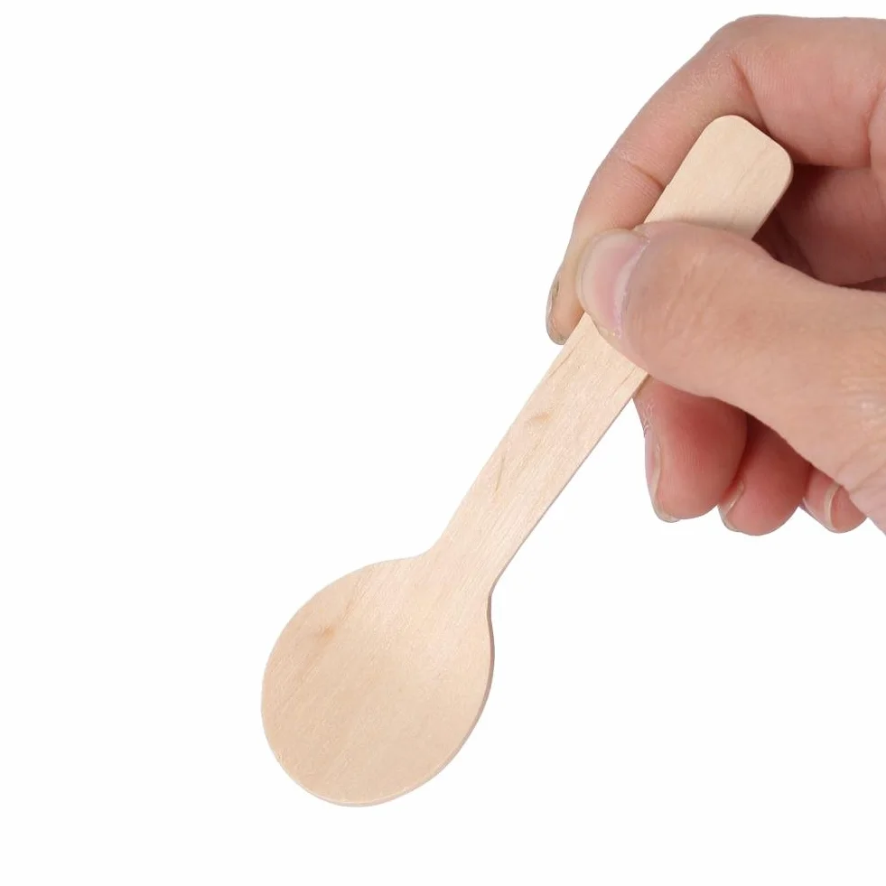 Drewniane łyżki, 100 jednorazowych łyżek drewnianych, mrożona herbata do kawy Łyżki 10 cm Sztućce Sztućce Bupplies