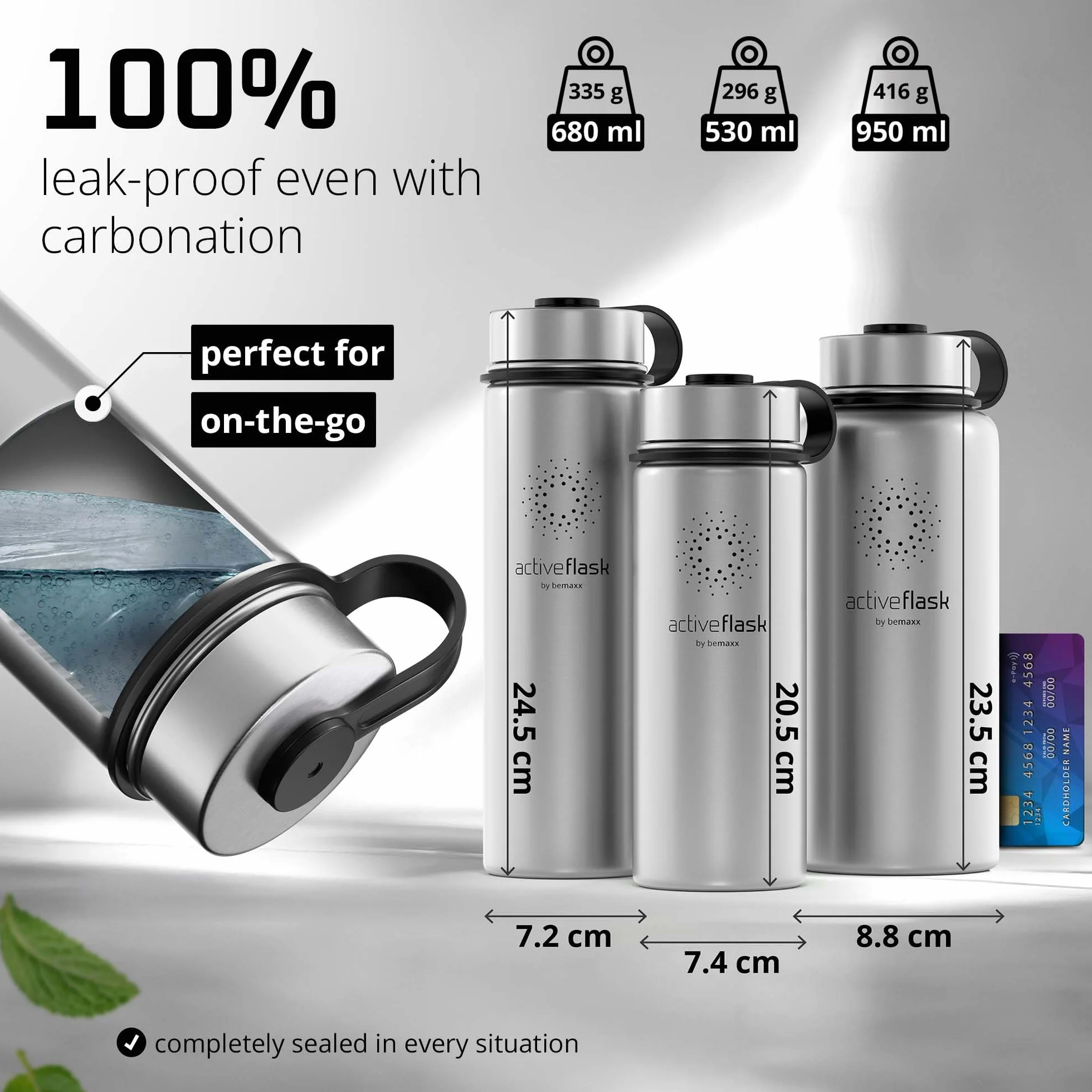 Butelka do picia ze stali nierdzewnej ACTIVE FLASK + słomka (3 pokrywki) wolna od BPA, szczelna, odpowiednia na dwutlenek węgla - butelka na wodę termos rowerowy izolowana izolowana butelka sportowa
