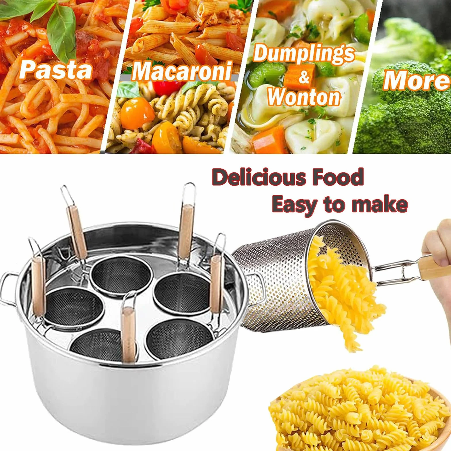 Zestaw naczyń do gotowania makaronu — 5 otworów | Kuchenka do spaghetti Naczynie do gotowania na parze Naczynia kuchenne Sitka do pikantnego gorącego garnka