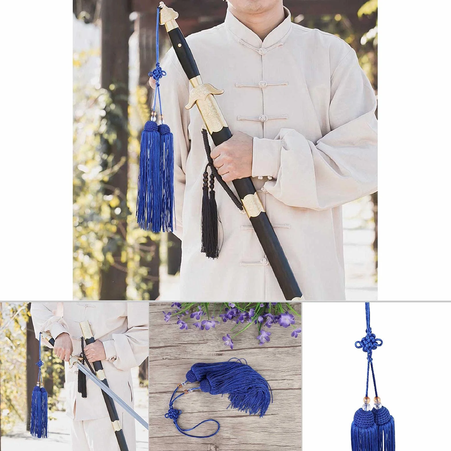 Zerodis Taiji Sword Tassel Kung Fu Akcesorium Krótki Styl Silk Materiał z 2 Kolorami do ćwiczeń Taiji i Dekoracji Brelingu (Królewski niebieski sztylet)