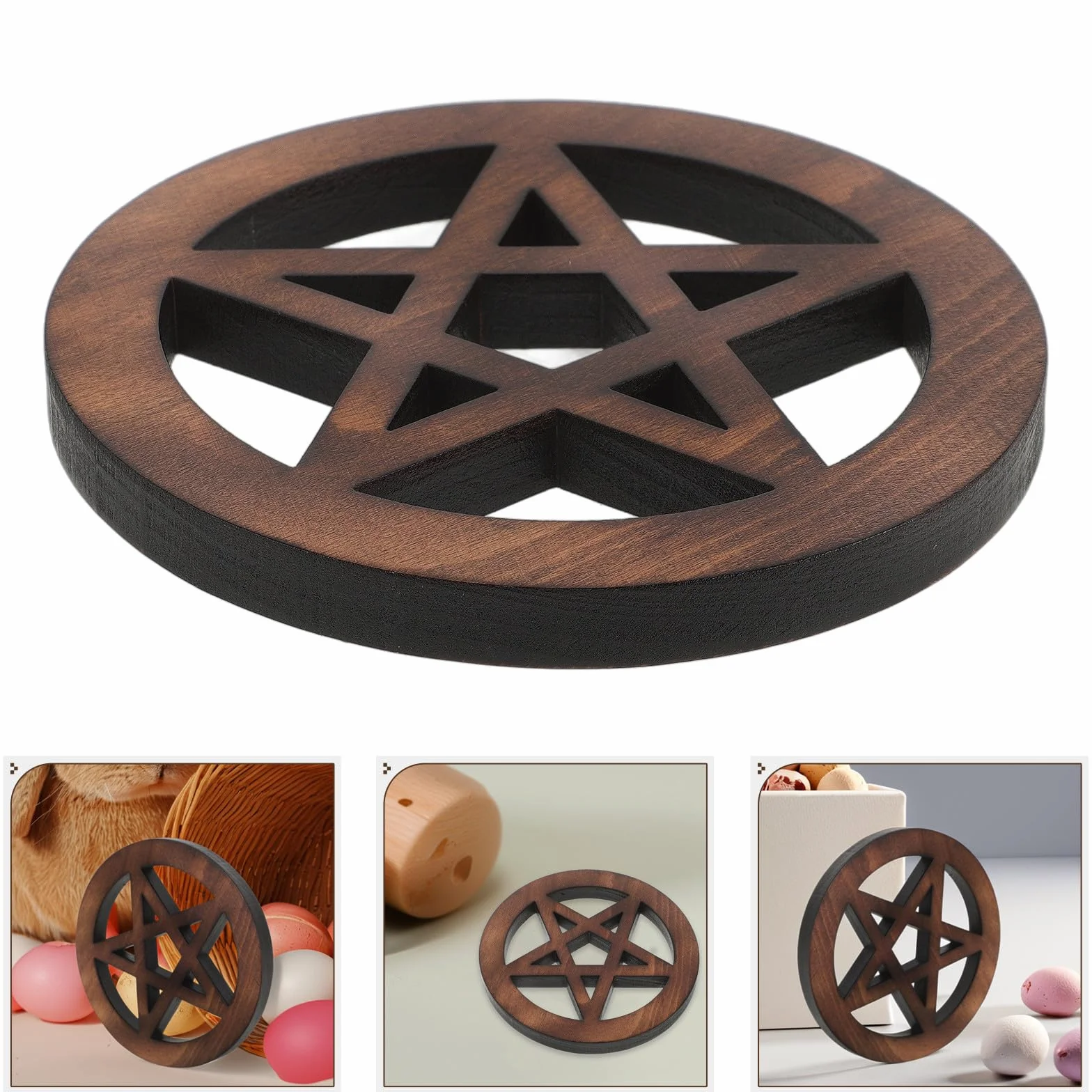 Drewniany Pentagram Dekoracyjny Płytka Ścienna Ołtarz Pogański Wicca Figurka Biurko Półkę Ozdoba Metafizyczna Jasnobrązowa