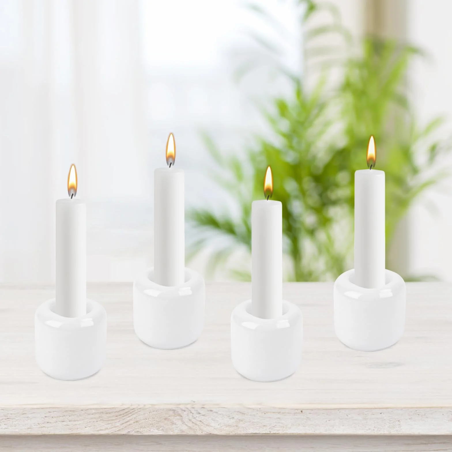 Ceramiczny świecznik na świece, świece prętowe, białe, 10 sztuk, 1,8 cm otwór, mini świecznik, nadaje się do ceremonii ołtarza, oświetlenie świec, dekoracja wnętrz (biały)