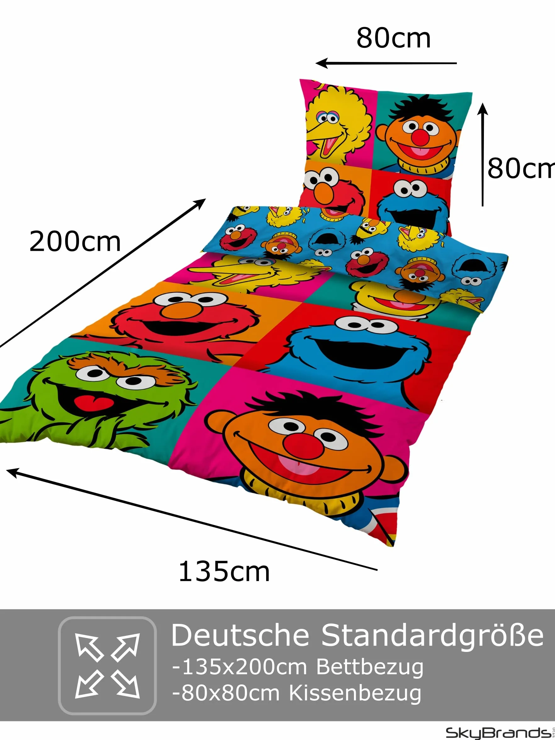 Ernie und Bert Pościel Ulica Sezamkowa 135 x 200 80 x 80 [z workiem] Komplet pościeli dziecięcej Bawełna 2-częściowy 1 x poszewka na kołdrę 1 x poszewka na poduszkę