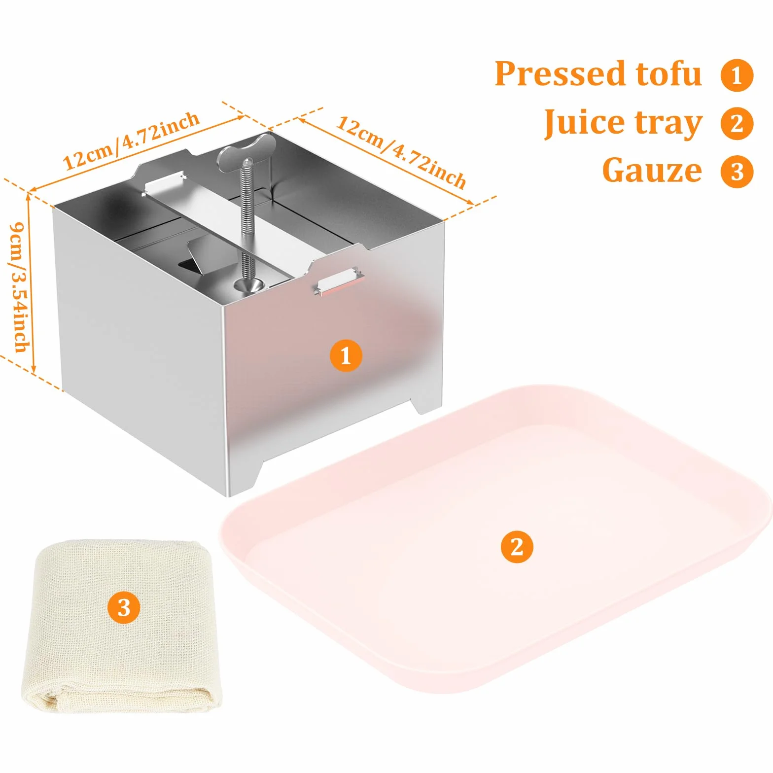 Prasa do tofu ze stali nierdzewnej, 500 g/1000 g, regulacja ciśnienia, z 1 miską, 1 ściereczka do sera do domowego tofu (500 g)
