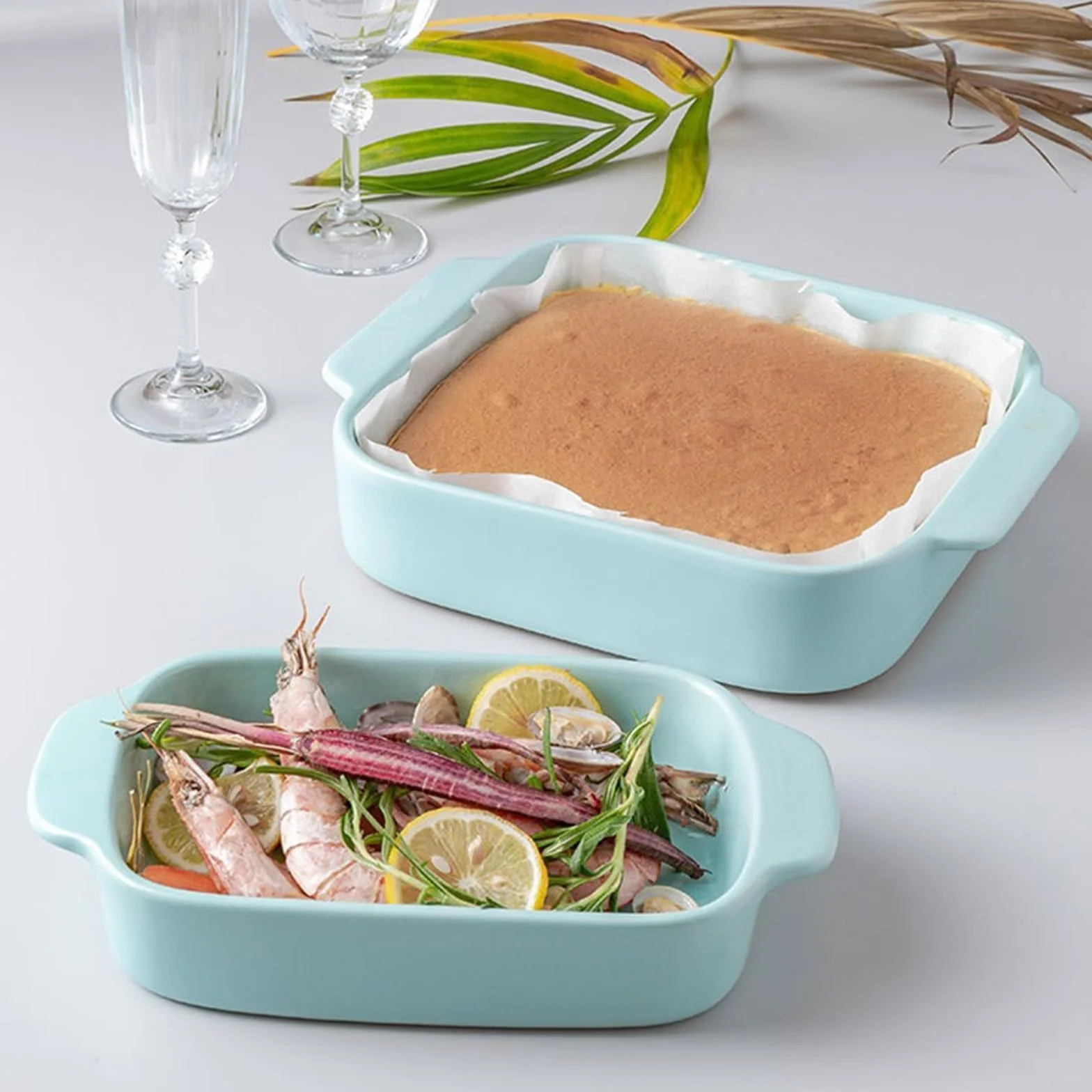 Domowe formy do zapiekanek, płyta ceramiczna, podwójne ucho, prostokątna forma do pieczenia ciast, do kuchenki mikrofalowej, do lasagne, tiramisu i zapiekanek (20 cm)