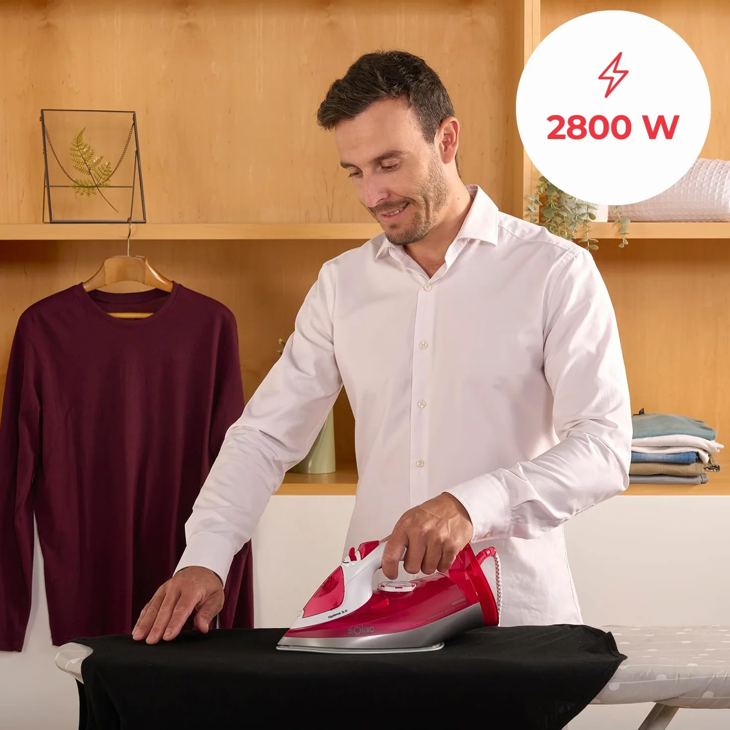 Solac - PV2029 Optima 3.0 żelazko parowe, moc 2800 W, uderzenie pary 180 g/min, ciągły strumień pary 40 g/min, pionowa para, antykalna, płyta ceramiczna, precyzyjna końcówka, czerwony i biały
