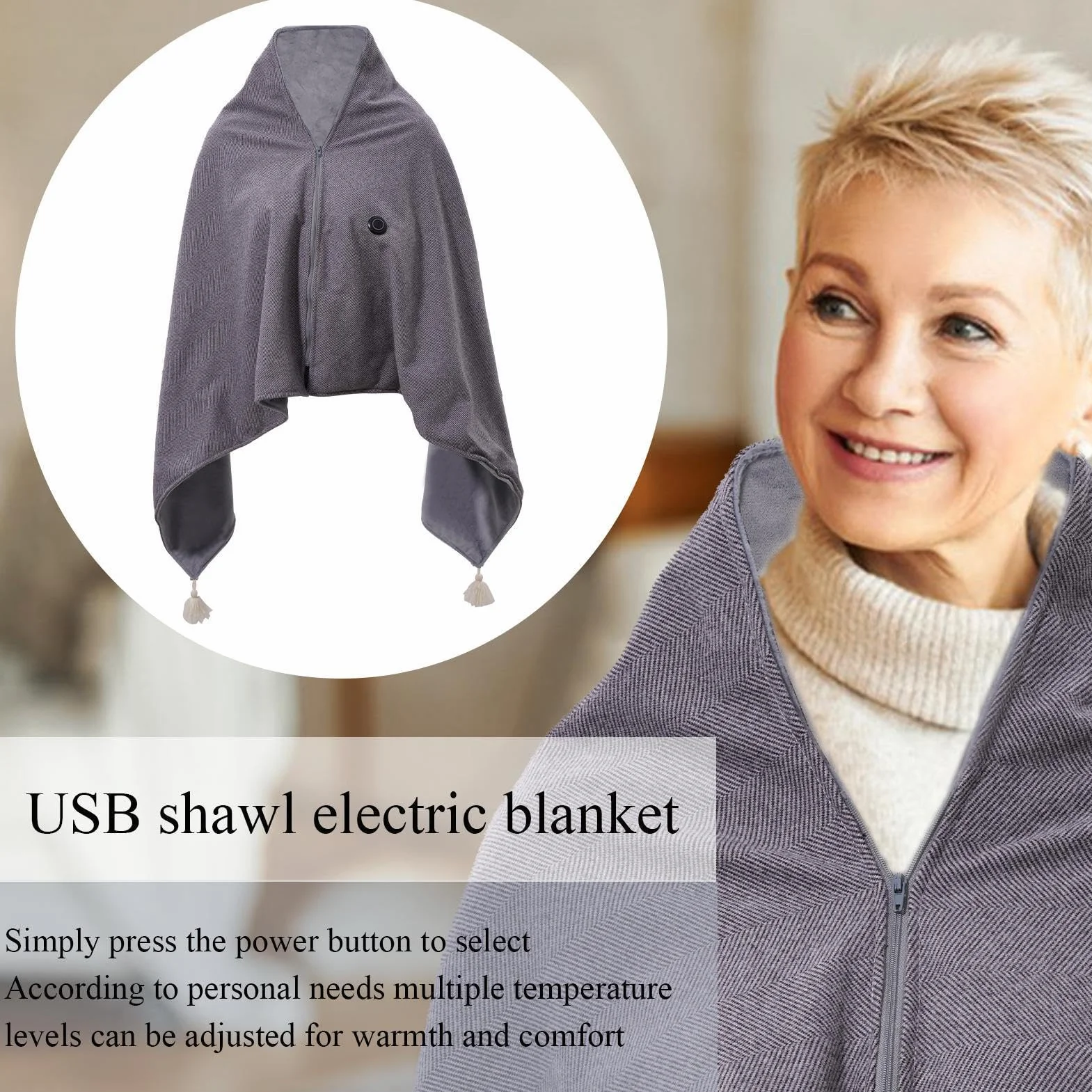Rzut em grzewczym USB, Rzut em grzewczym USB Trzy wielofunkcyjne urządzenia | Miękki grzewczy na szyję i ramiona Casualowa, leniwa, przytulna, ciepła, miękka, , przenośna n