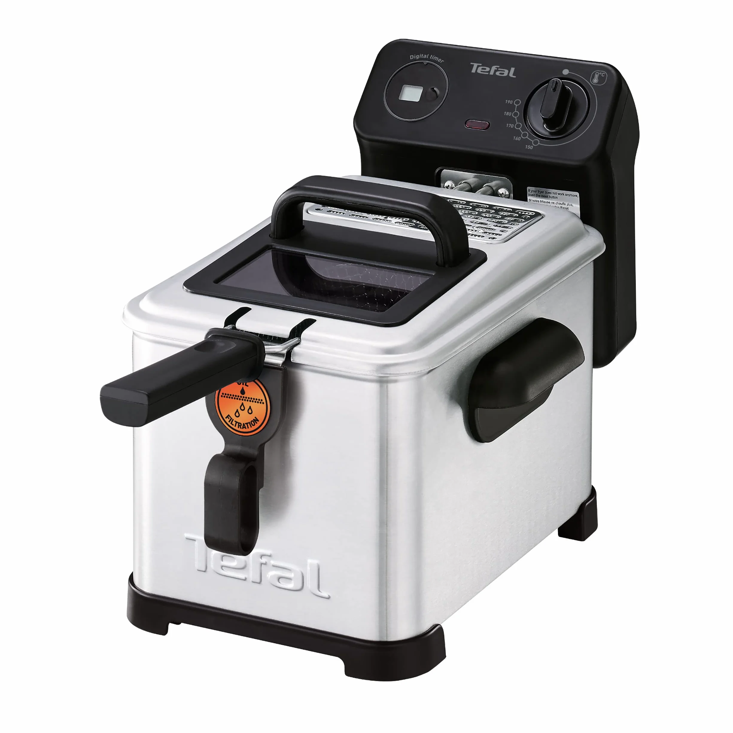 Tefal Filtra Pro FR5160 frytkownica elektryczna, pojemność 4 l, sitko do zbierania czystego oleju, części nadające się do mycia w zmywarce, okienko, regulowana kontrola temperatury, czarna, stal