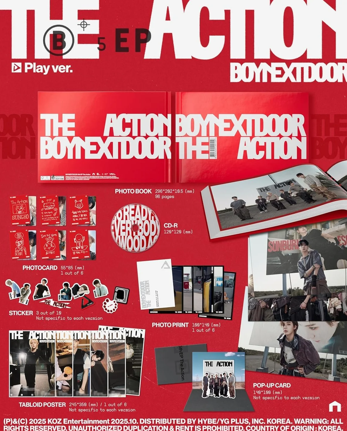 Boynextdoor The Action [Photobook 3 Ver Set] 5th EP Album + dodatkowe fotokarty