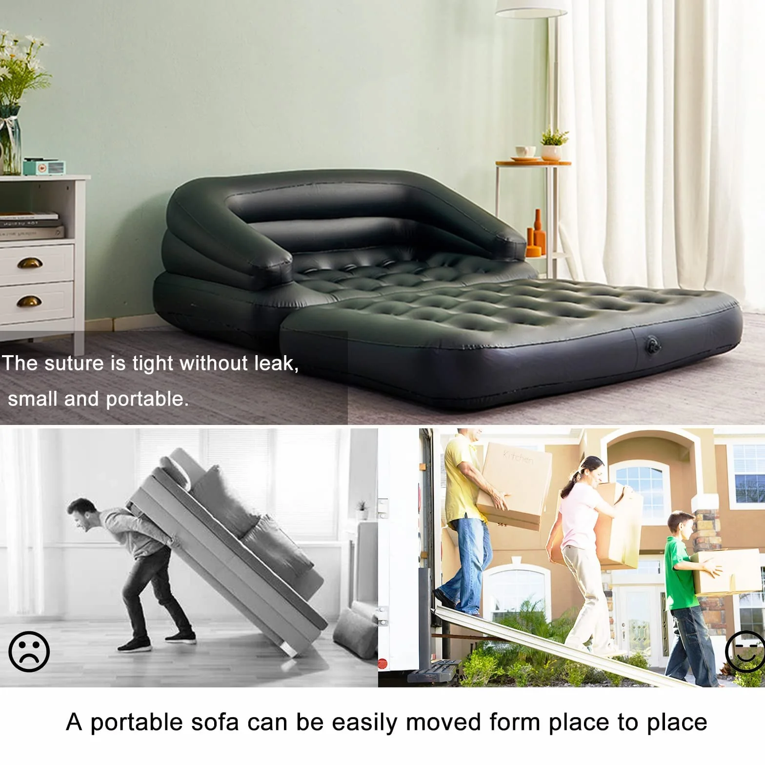 Nadmuchiwana sofa rozkładana sofa, sofa powietrzna na kemping na zewnątrz, podwójny rozmiar