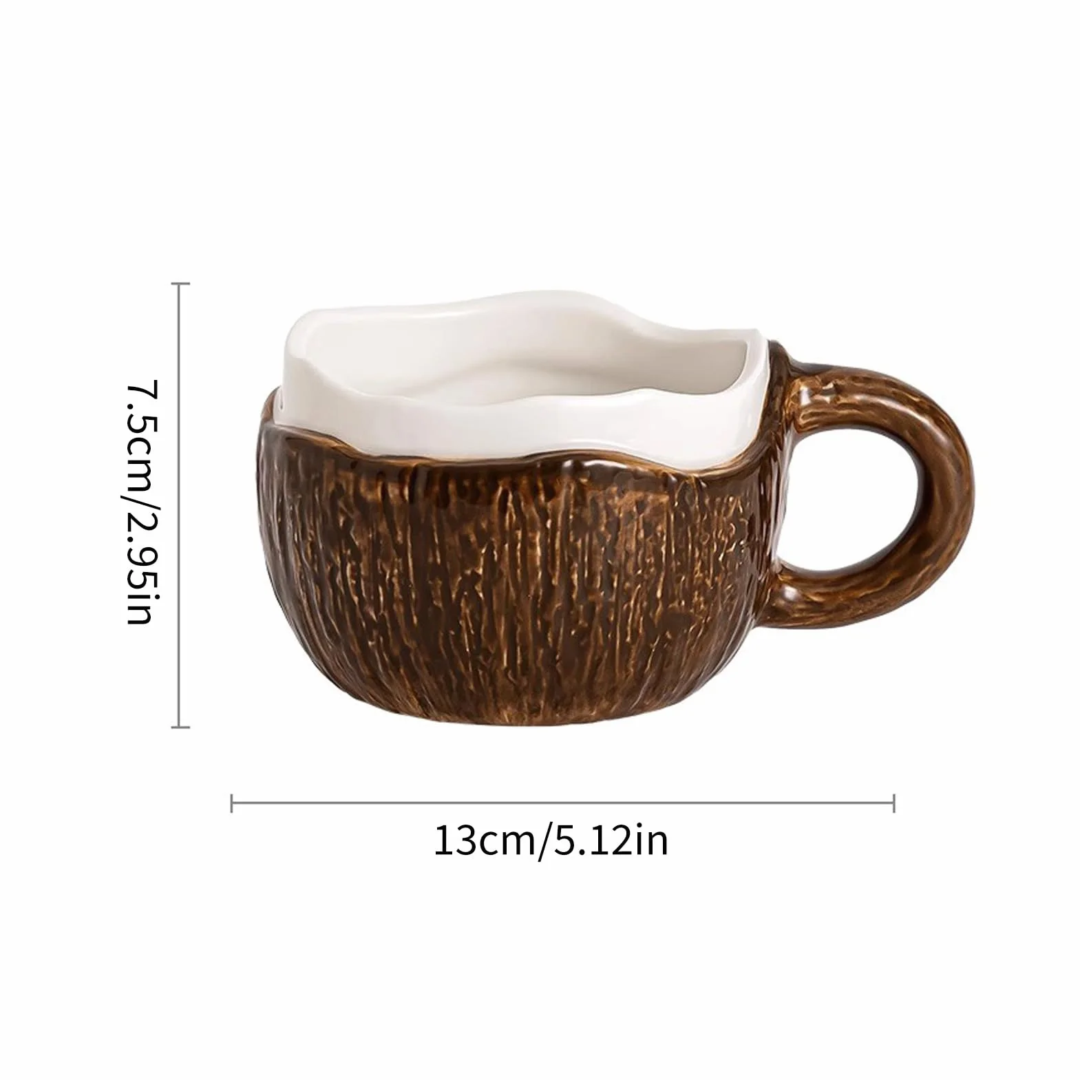 Ceramiczny kubek kokosowy 13 cm z łyżeczką tropikalny brązowy na koktajle