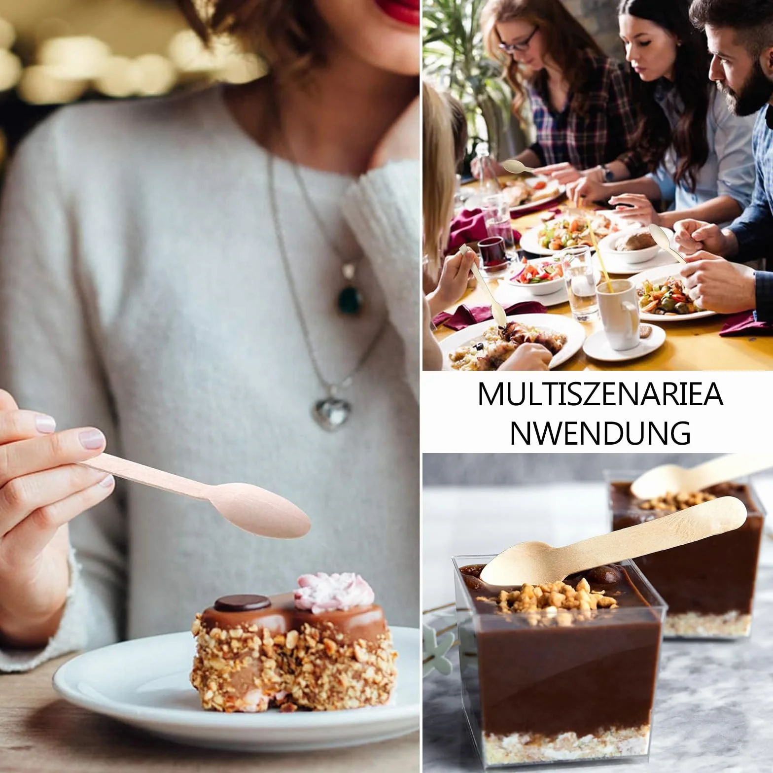 100 drewnianych łyżek jednorazowych – drewniane łyżeczki do herbaty (11 cm), biodegradowalne, jednorazowe, drewniane sztućce na imprezy i imprezy, kemping
