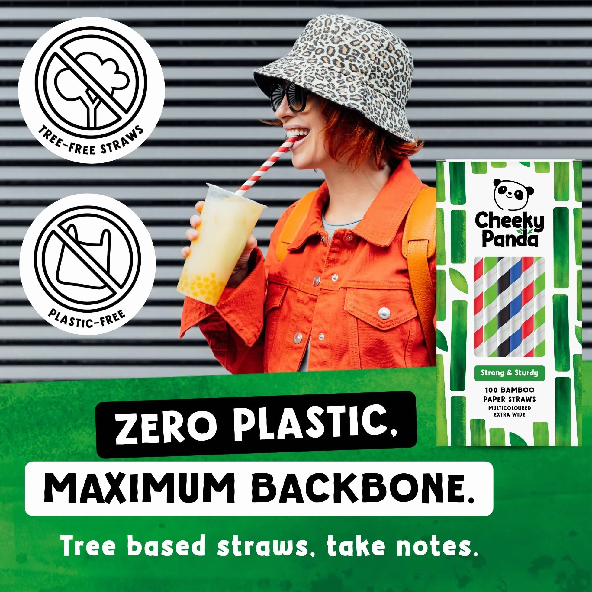 The Cheeky Panda Bambusowe papierowe słomki do herbaty bąbelkowej, 100 wielokolorowych, szerokich słomek do picia, do herbaty Boba, koktajli mlecznych i smoothie
