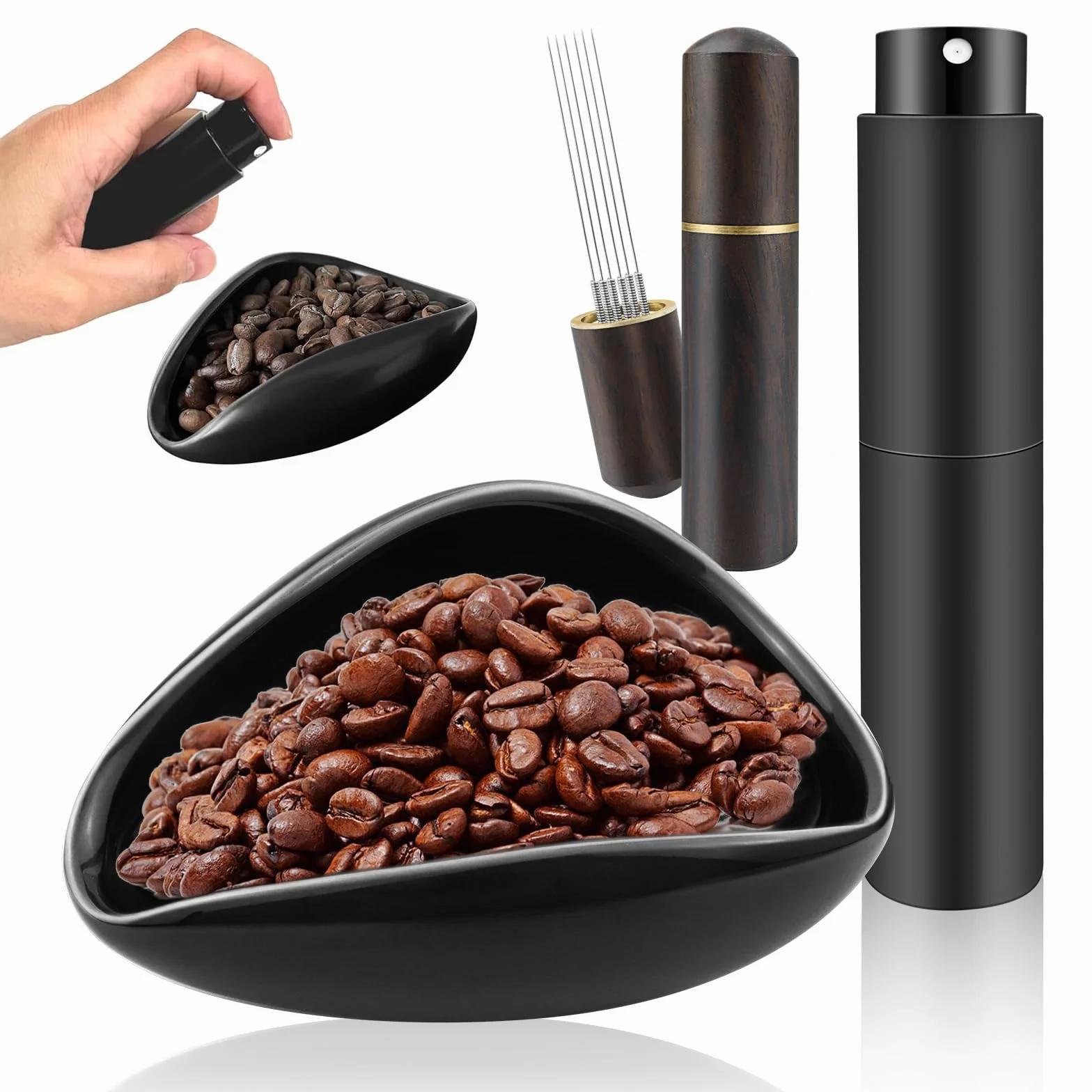 Zestaw kubków dozujących do kawy, 3 szt., czarny zestaw narzędzi Wdt, zawiera drewno Wdt Tool Cup Coffee Dosing, butelka z rozpylaczem RDT do kawy, herbaty i prezentów