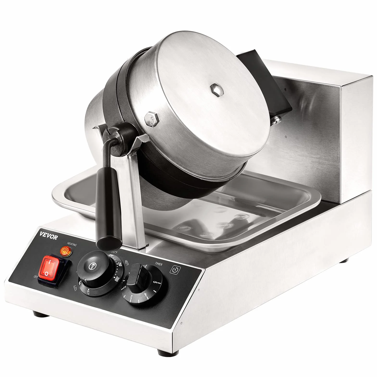VEVOR Gofrownica okrągła gofrownica 1300 W, grill kontaktowy, gofrownica belgijska, 4 szt. stal nierdzewna, automat do gofrów z klipsem do żywności, szczotkami i uchwytem zabezpieczającym przed
