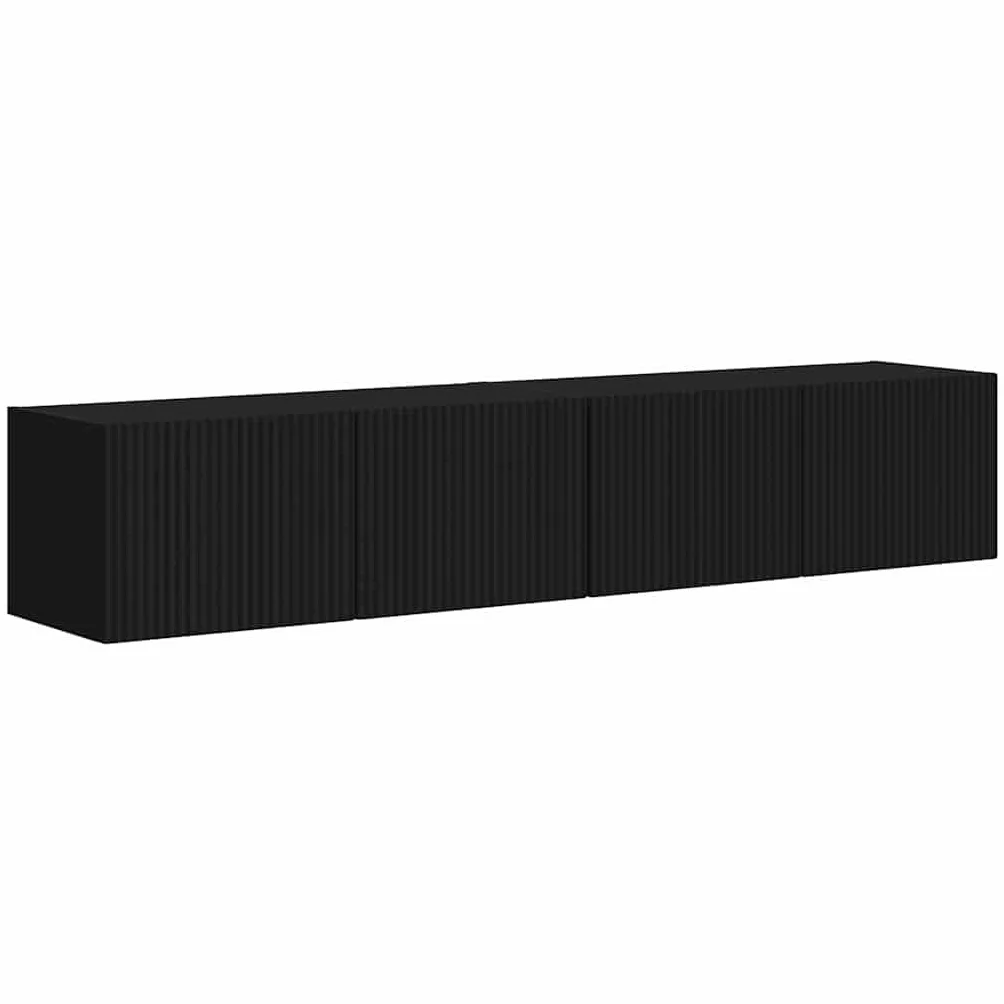 Szafka ścienna pod telewizor, zestaw 2 sztuk, czarna, 60 x 31 x 29,5 cm, materiał drewnopochodny, nowoczesne regały z drzwiami uchylnymi 90°, uniwersalny stojak pod telewizor do salonu
