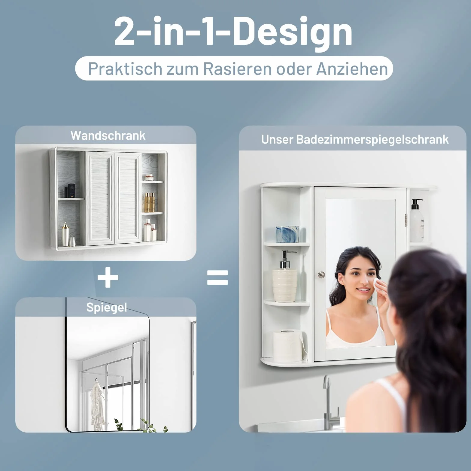 COSTWAY Wisząca Szafka Łazienkowa z Lustrem, 4 Zamykane Półki i 6 Otwartych, Drewniana, 66 x 17 x 63 cm, Biała – Duża Przestrzeń i Nowoczesny Design