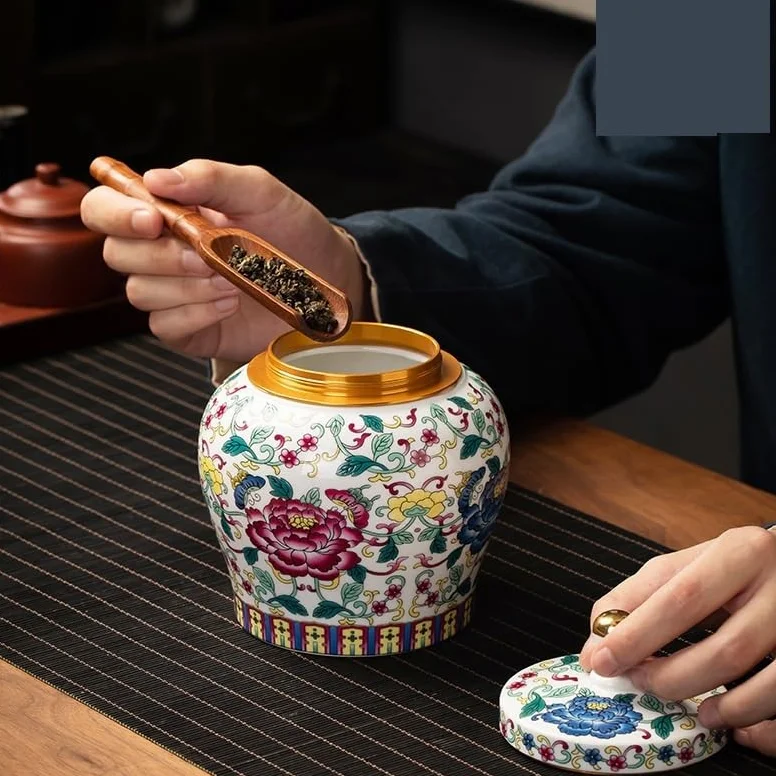 CMBSSTFC Zestaw do herbaty Niebiesko-białe kolorowe puszki na herbatę Ceramiczne, odporne na wilgoć, zamknięte puszki w stylu chińskim Czarna herbata do użytku domowego Biała herbata Luźne puszki do