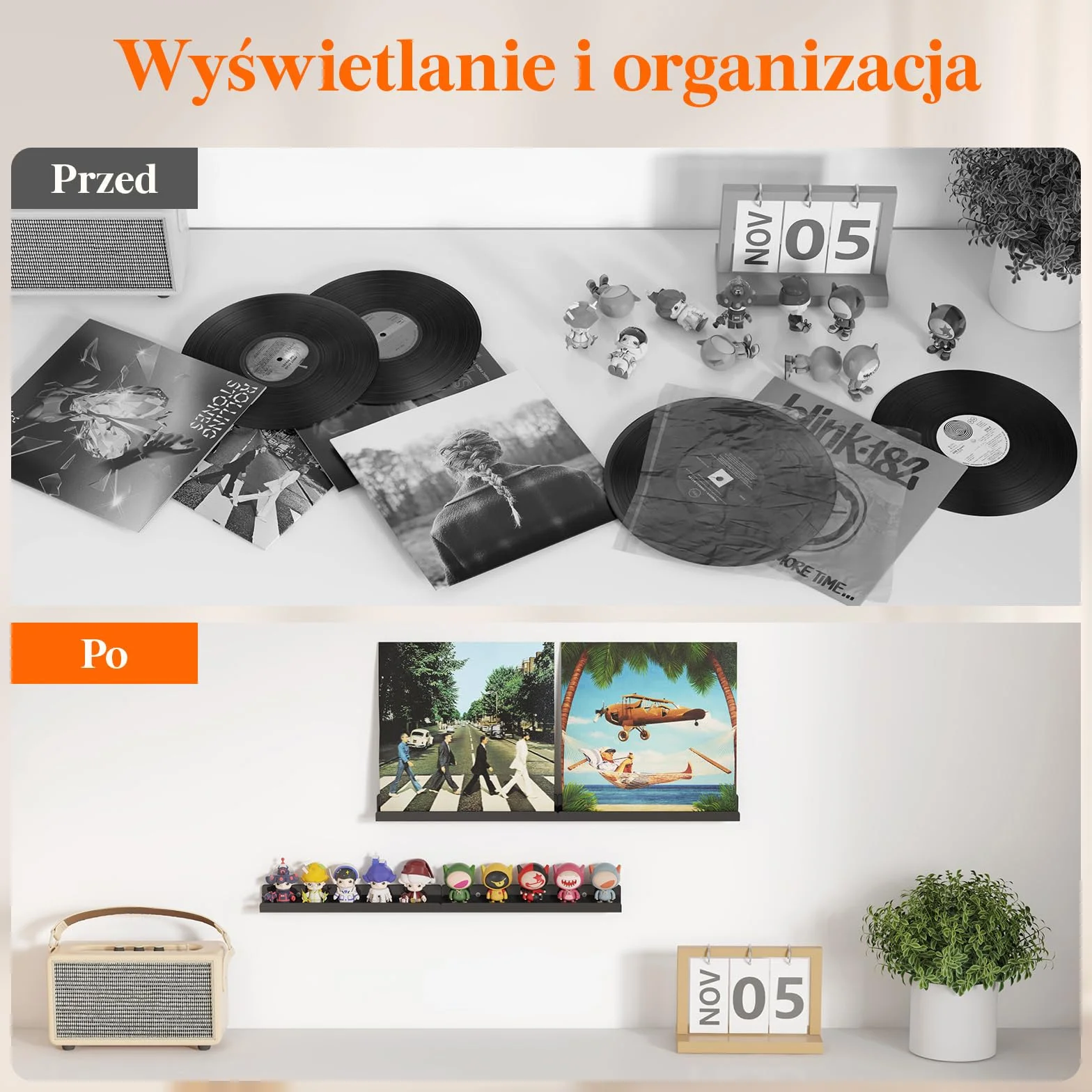 Lifewit Floating Półki na Płyty Winylowe, Pakiet 6 sztuk 12" Półki Ścienne z Czarny Akrylu Dekoracja Pokoju na Książki/Prezentacja Makijażu w Sypialni, Łazience - Przechowywanie i Organizacja