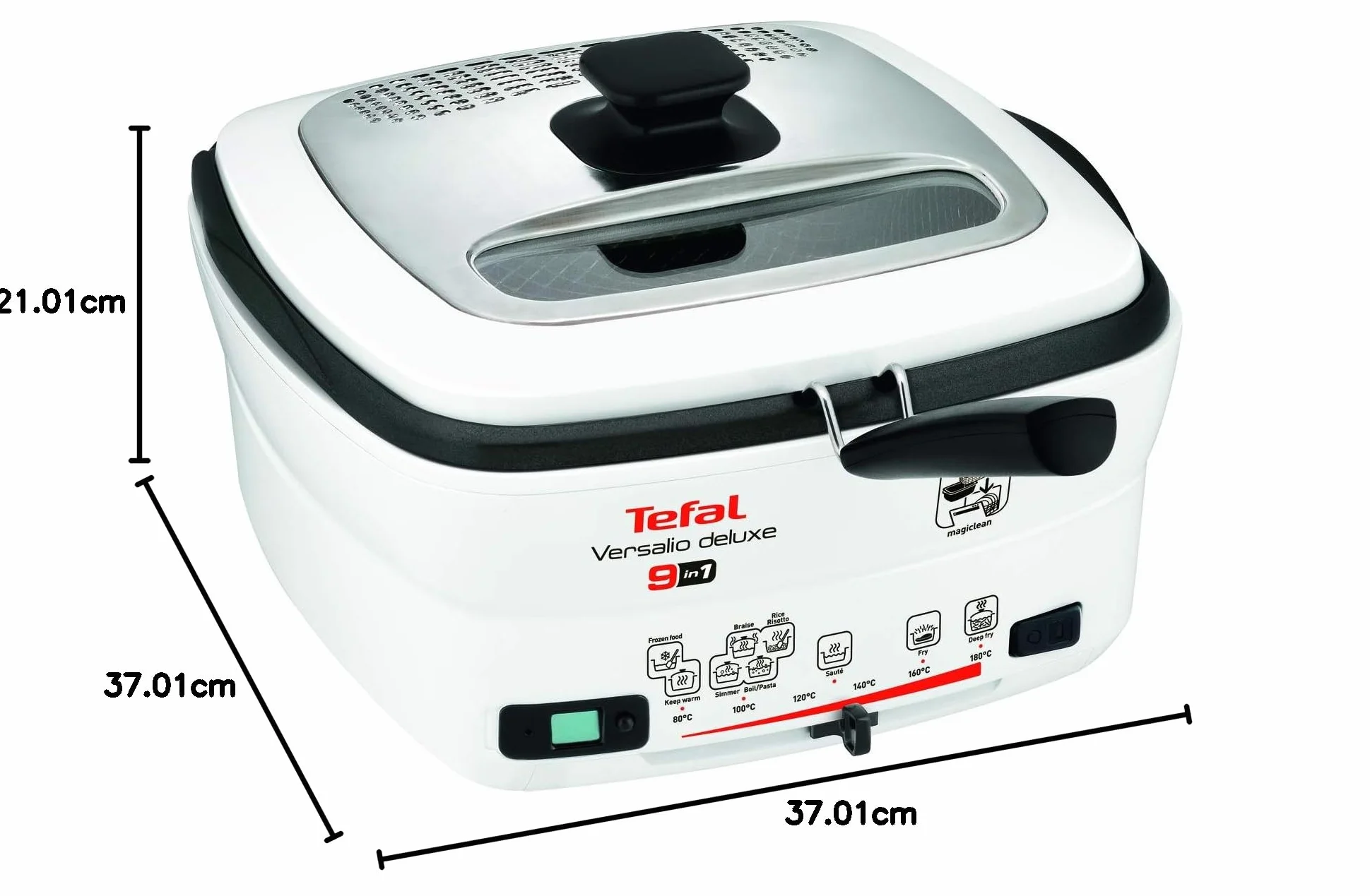 TEFAL FR4950 Multicooker VERSALIO 9 w 1, pokrywa do gotowania z okienkiem, powłoka nieprzywierająca, wskaźnik poziomu oleju, wyjmowany timer, biały