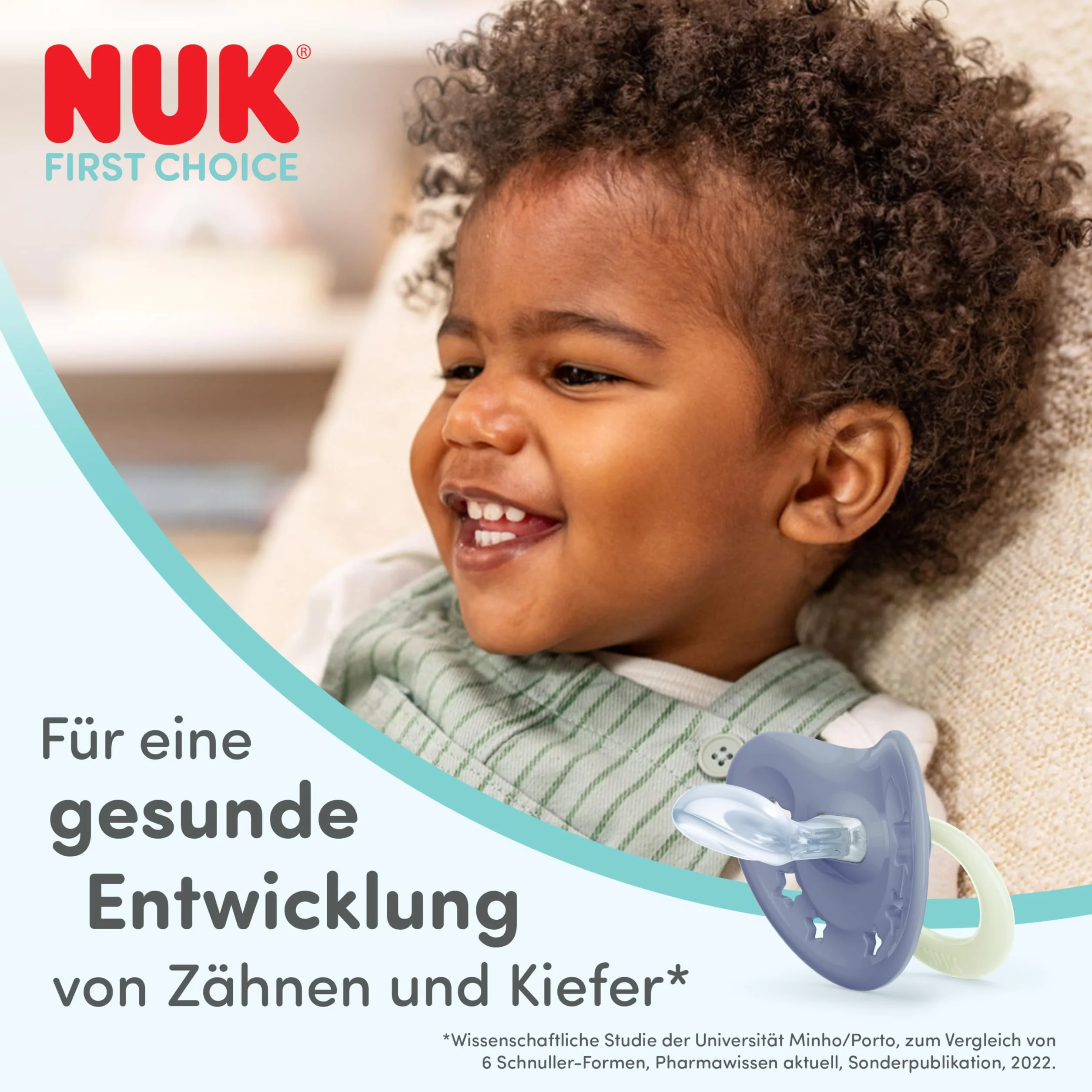 NUK First Choice Classic Night Smoczki dla niemowląt | 0-6 miesięcy | Ortodontyczne smoczki świecące w ciemności | 95% akceptacji przez niemowlęta** | Niebieskie | 2 sztuki