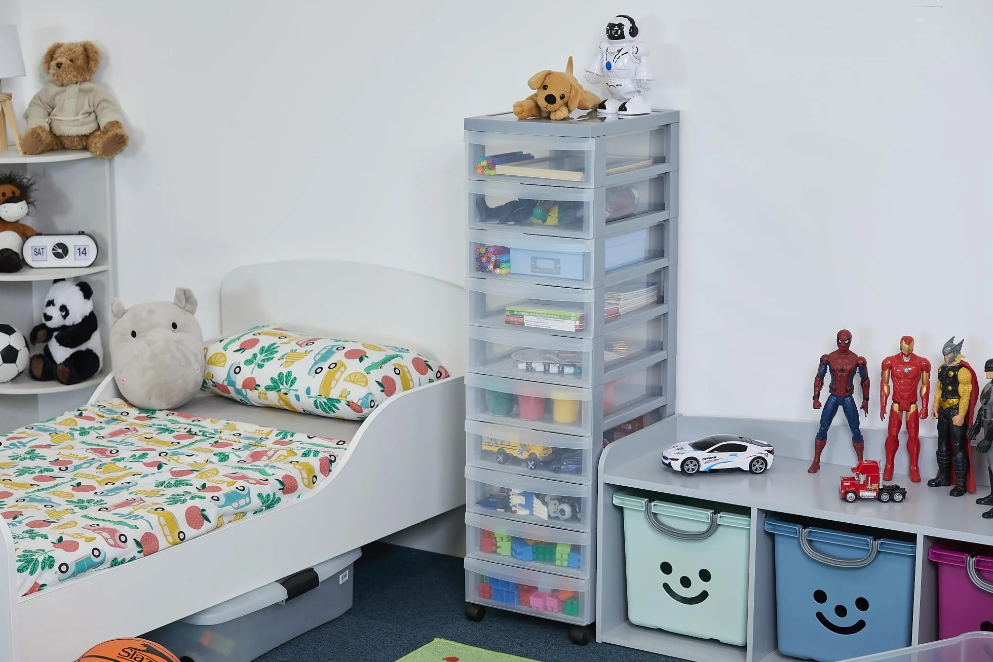 Iris Ohyama Regał do przechowywania szuflad z tworzywa sztucznego, 10 szuflad, format A4, szary, 100,5 cm x 29 cm x 40 cm