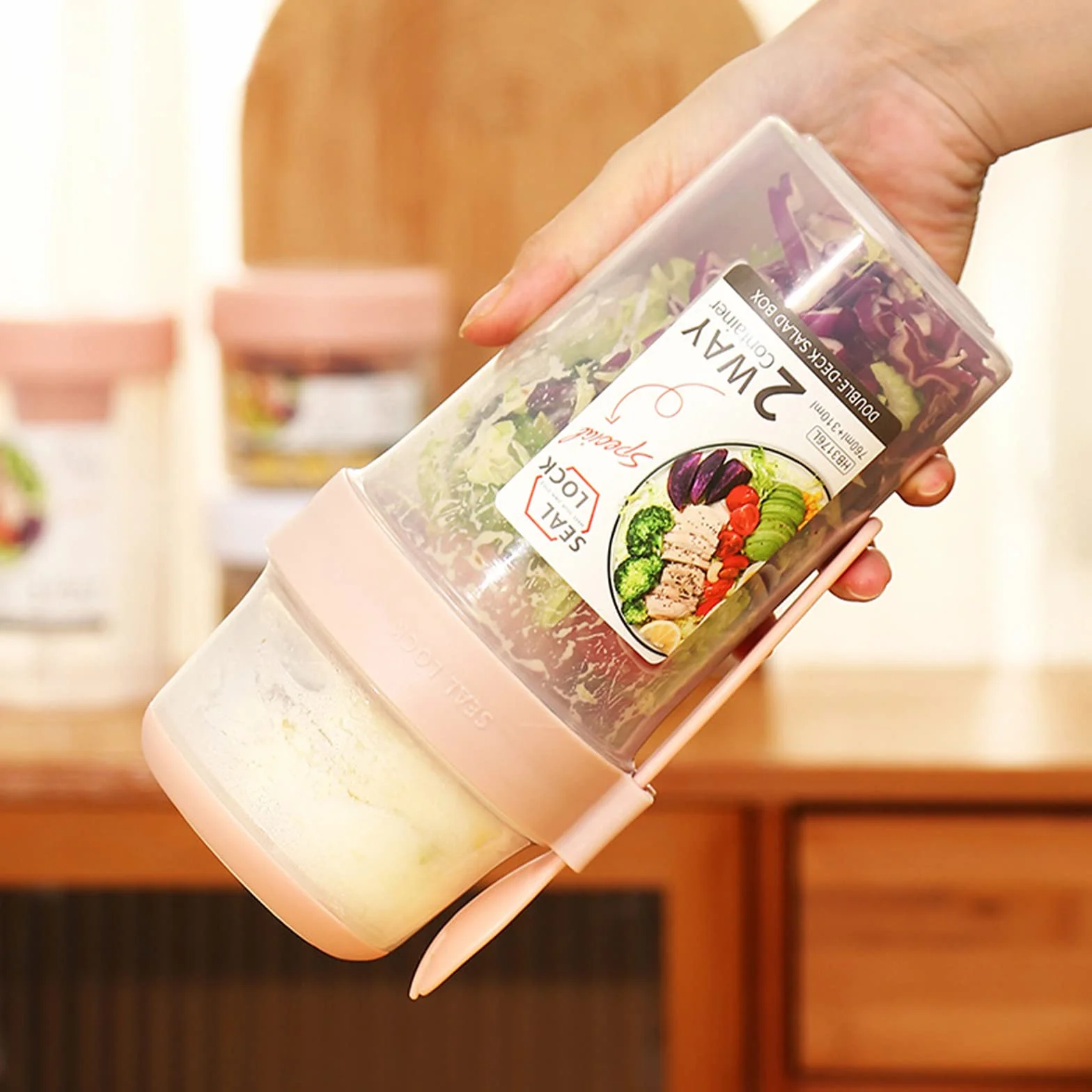 BestAlice Keep Fit kubek do sałatek z widelcem i sosem do sałatek, 760 ml, przenośny pojemnik na sałatkę z owocami i warzywami