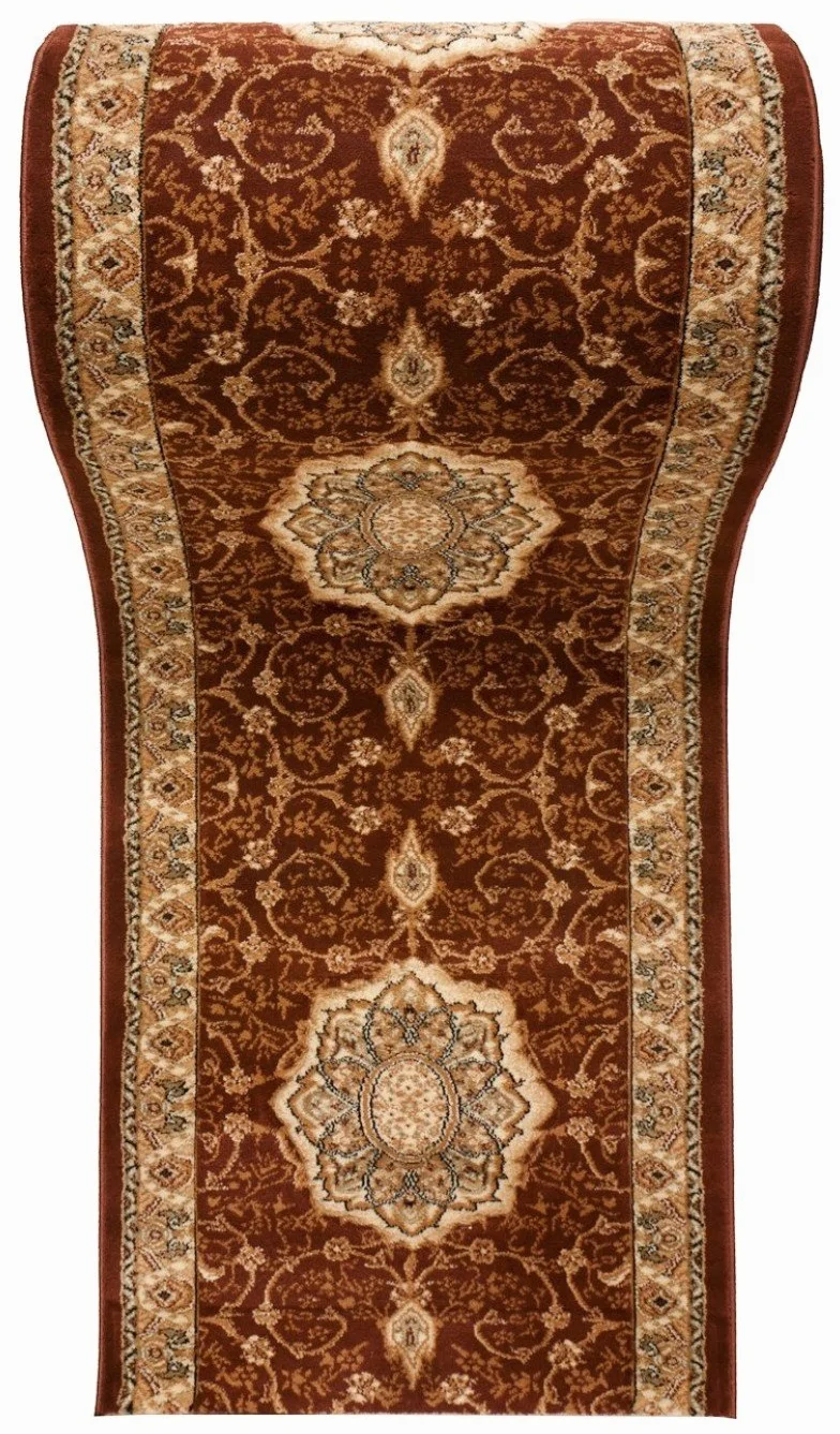 TAPISO Yesemek dywan chodnik, do korytarza, mostek, krótkie runo, klasyczny medalion kwiatowy, ornament, wzór, brązowy, beżowy, do korytarza, salonu, Ökotex 80 x 1300 cm