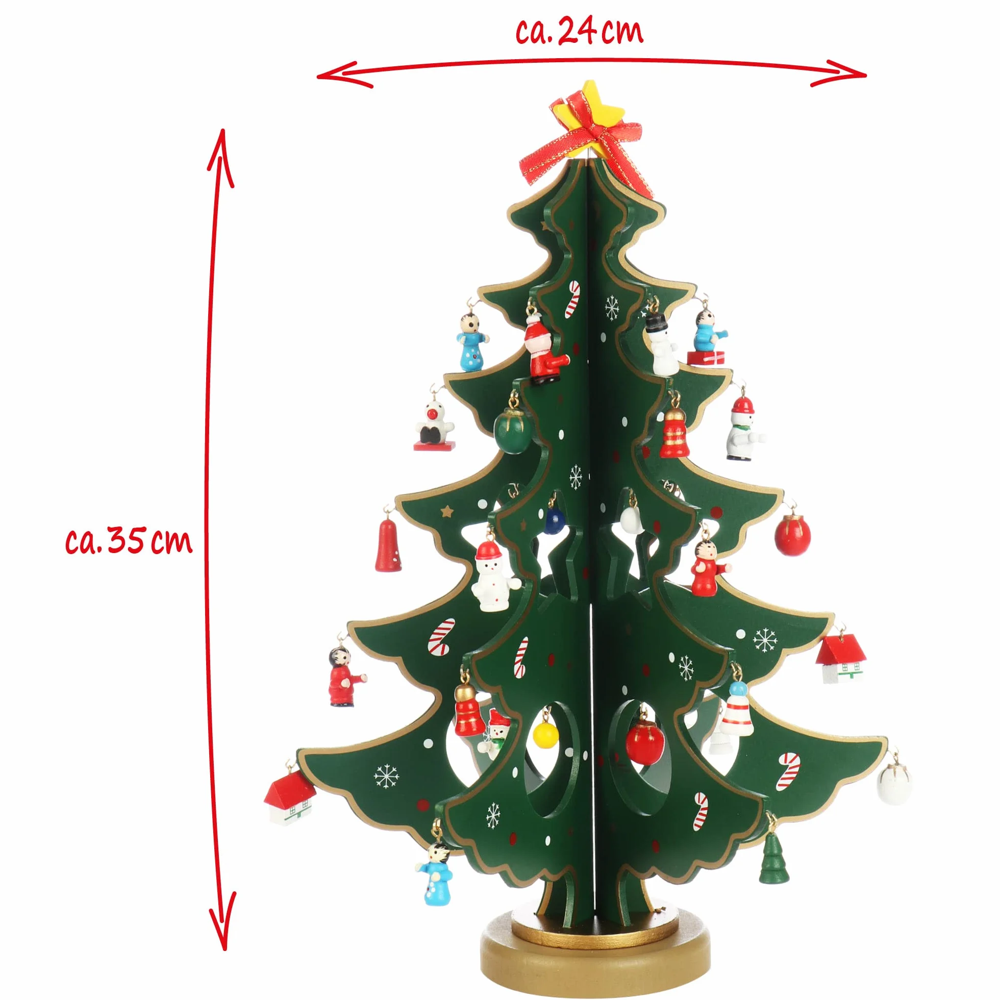 COM-FOUR® Mini choinka z drewna - dekoracja ozdobna - ekspozytor z wieloma ozdobami do zawieszenia - sztuczna jodla na biurko (01 sztuka - choinka)