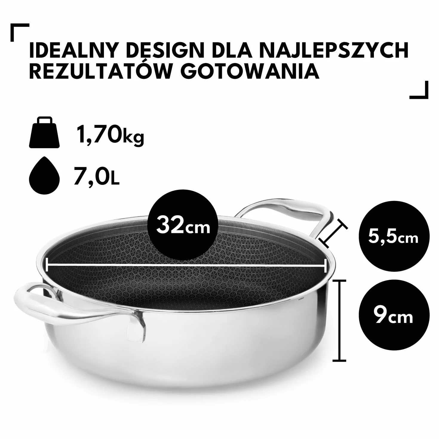 Onyx Cookware Patelnia do duszenia 32 cm, 7 l | brytfanna z wysoką krawędzią | patelnia indukcyjna do wszystkich rodzajów kuchenek | odporna na zarysowania powierzchnia nieprzywierająca | 3-warstwowa