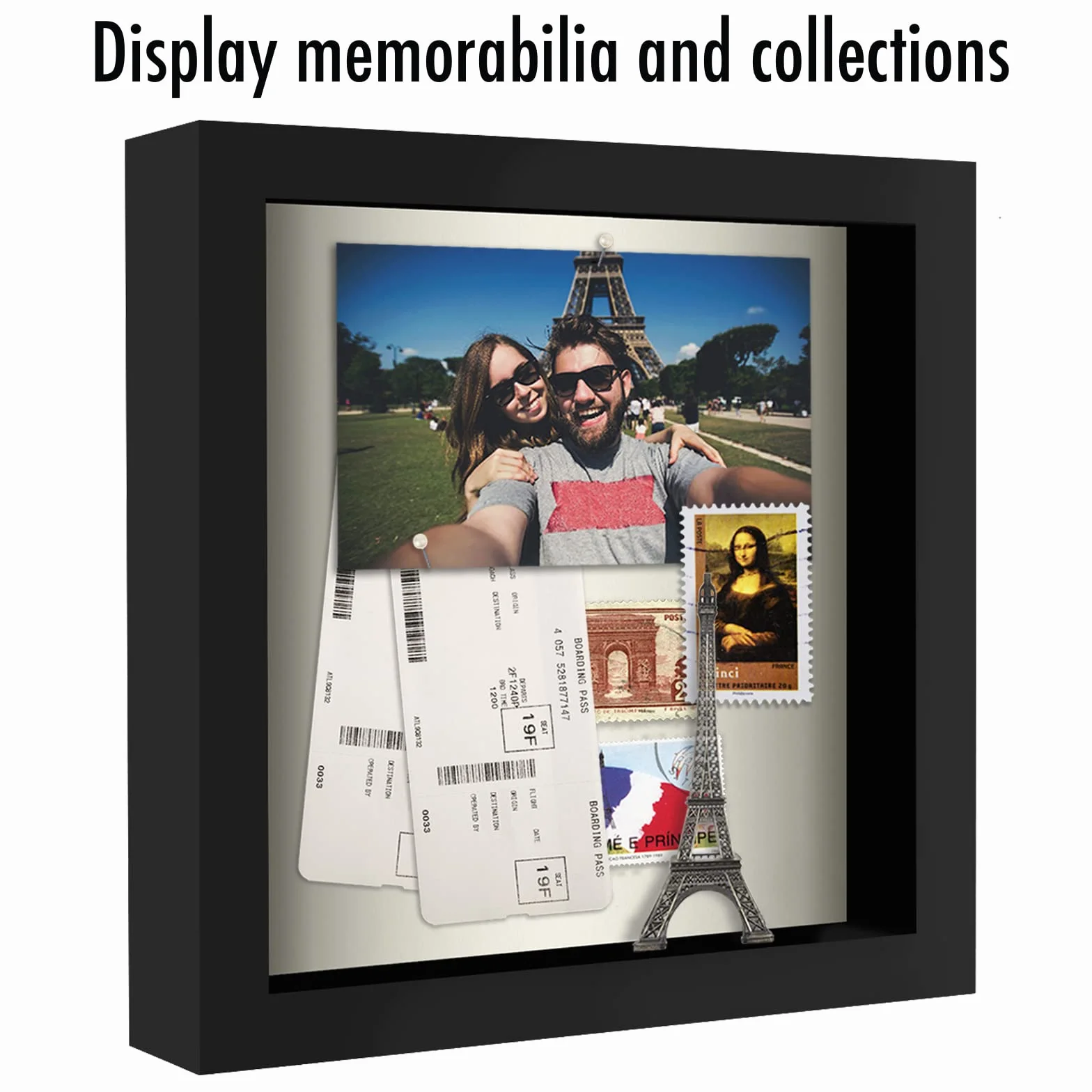 Americanflat Ramka Shadow Box 8 x 8 w kolorze czarnym z miękkim lnianym tyłem - drewno kompozytowe z odpornym na pęknięcia szkłem na ścianę i blat - 2 sztuki