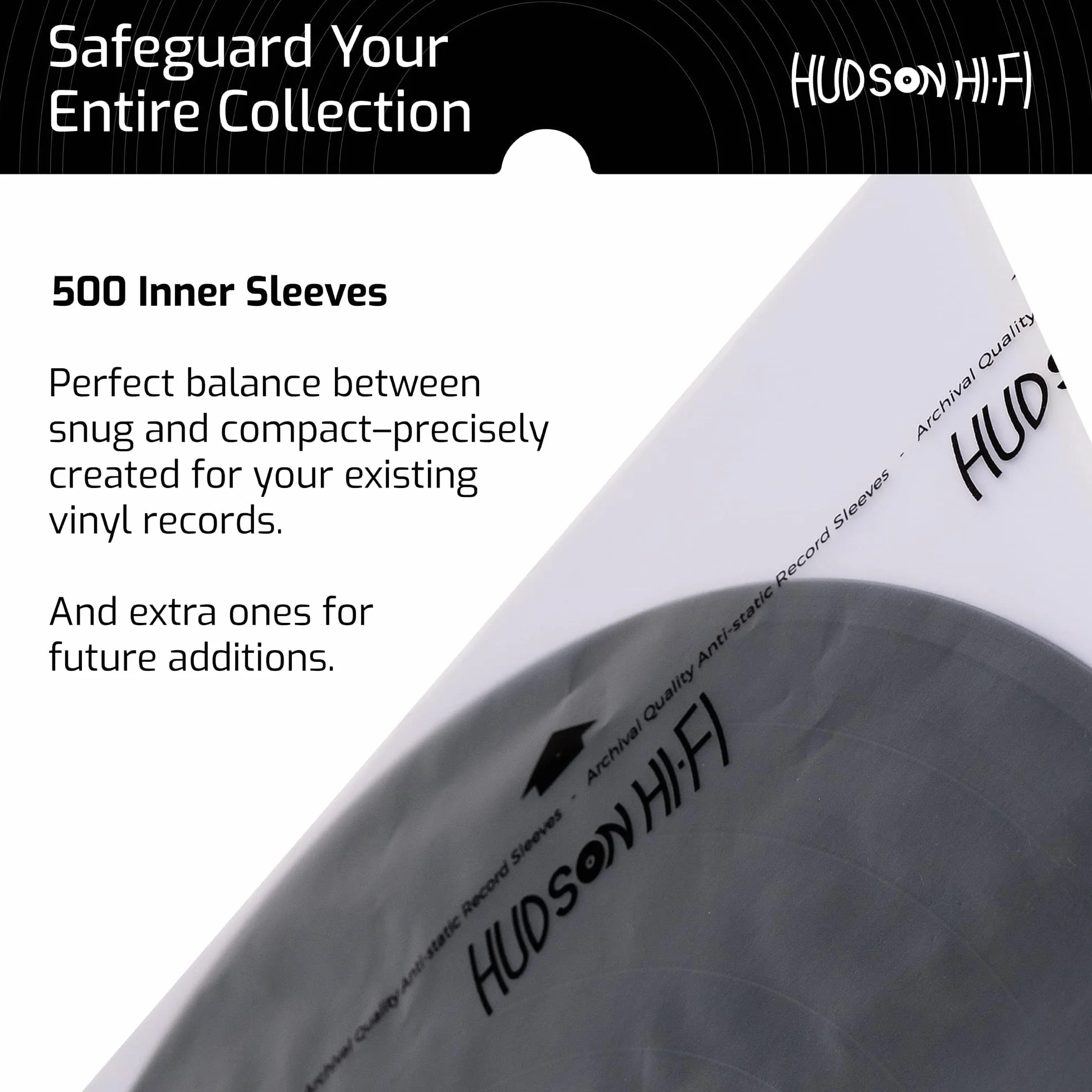 Hudson Hi-Fi Antystatyczne rękawy wewnętrzne płyty winylowej – ochronny rękaw wewnętrzny z płyty winylowej, opakowanie 500 sztuk, chroń swoje albumy LP przed zadrapaniami, kurzem i brudem, bezkwasowe
