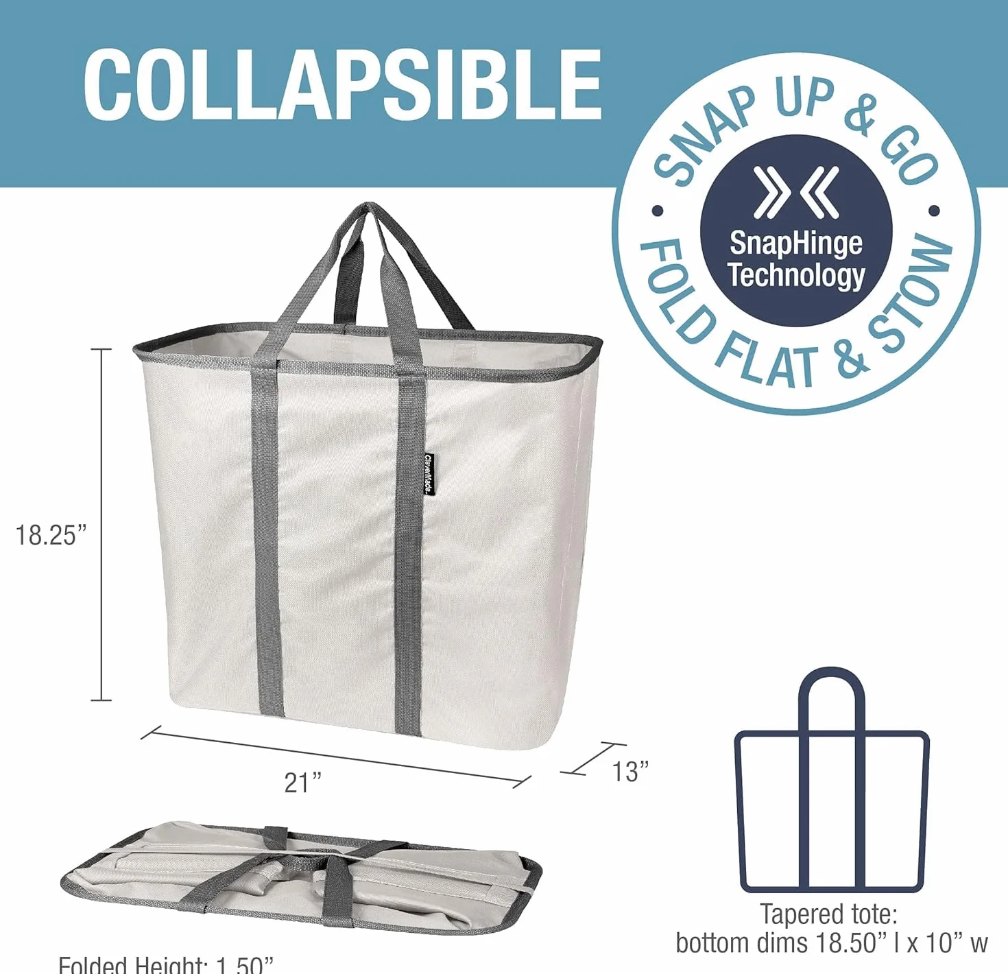 CleverMade składany kosz na ubrania, duży składany kosz na ubrania, torba na szelki, torba do noszenia na co dzień, XL Pop-Up Caddy z uchwytami, kremowy/grafitowy, 2 sztuki