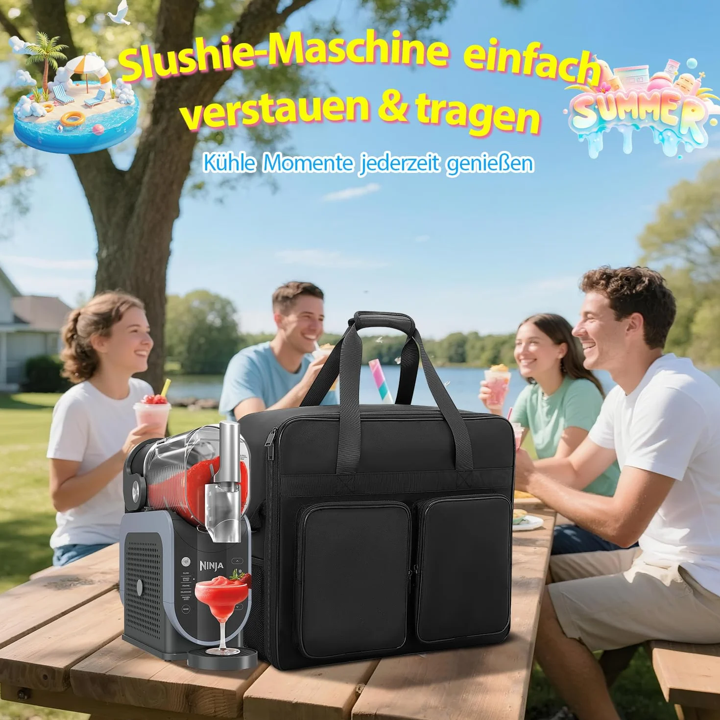 Torba do przenoszenia maszyny Ninja Slishie FS301/FS300, akcesoria do maszyny ninja lushie, przenośna torba do przechowywania na zewnątrz z otworem z przodu, konstrukcja z wieloma kieszeniami