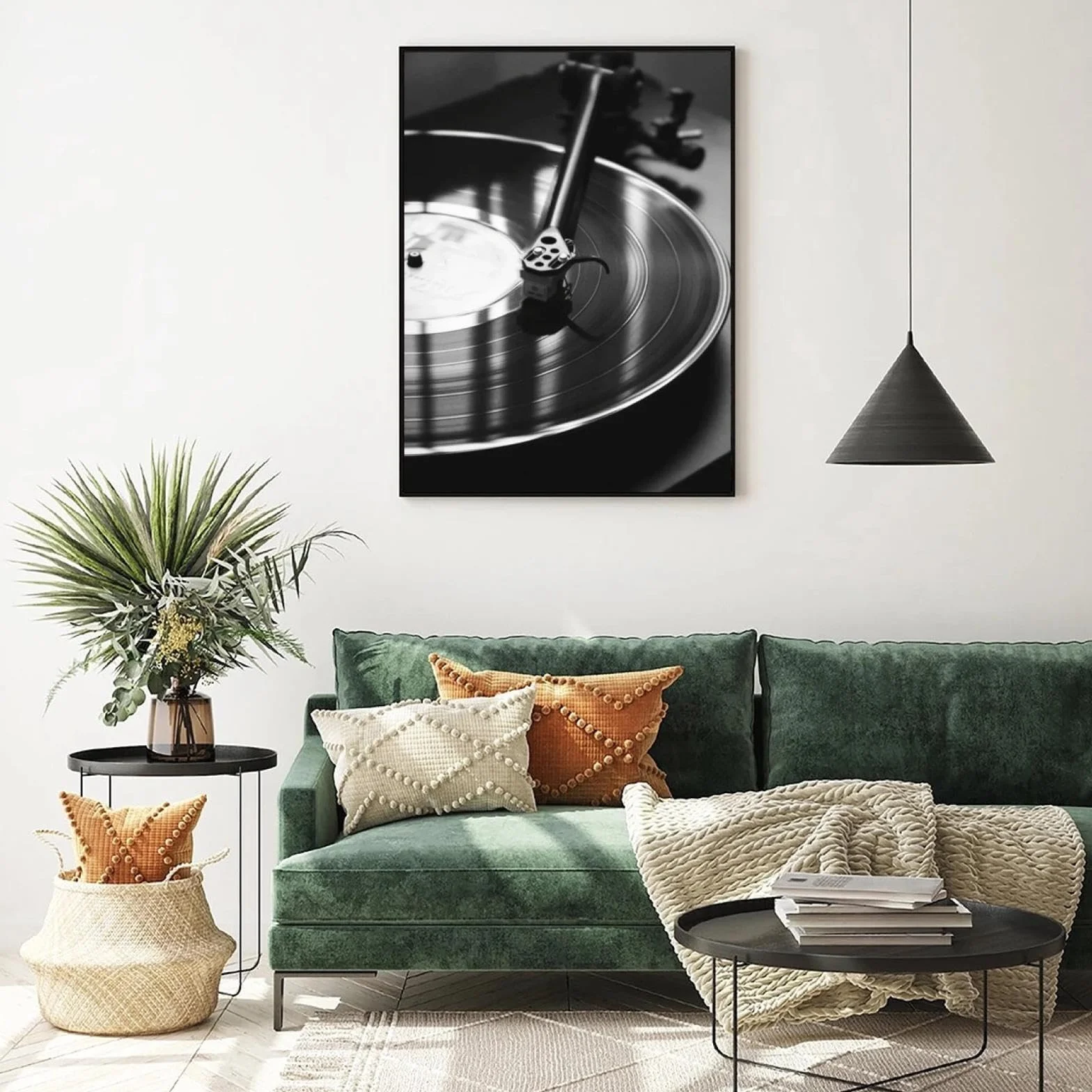 ZHAOLIN Płyta winylowa plakat czarno-biały HD druk na płótnie, muzyka płyta winylowa retro sztuka fotografia obraz, dekoracja domu, sztuka ścienna, 80 x 120 cm, bez ramy