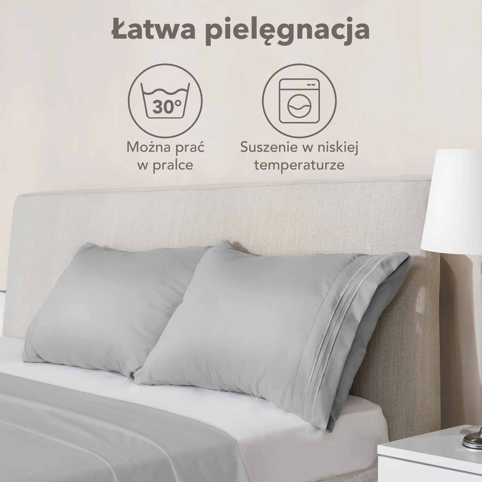Dreamzie Poszewki na poduszki 60x60 Zestaw 2 sztuk ze szczotkowanej mikrofibry Oeko-Tex Szara