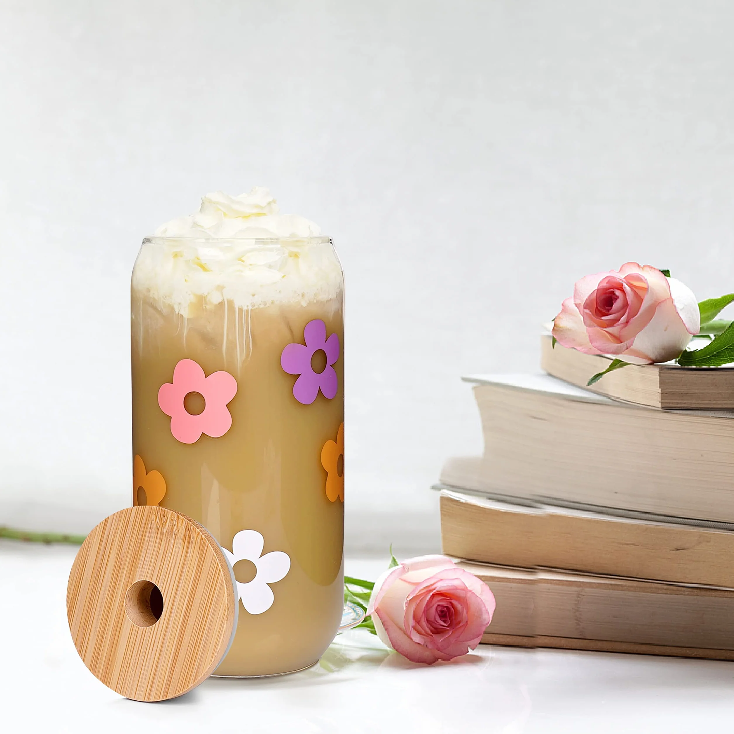 Mason Life Szklanki do piwa z pokrywkami i słomką, szklanki do picia, 590 ml, kubek do kawy mrożonej, szklanka do smoothie, kubek wielokrotnego użytku, zestaw 4 sztuk, biały