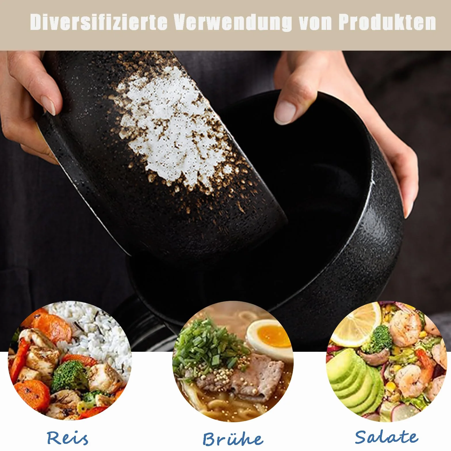 Ramen Bowl, miska ramen 800 ml, zestaw ceramiczny, wielokrotnego użytku, duża zupa, ceramiczna miska do zupy w stylu vintage, z łyżeczką i pałeczkami, nadaje się do kuchni, salonu (biała tekstura)