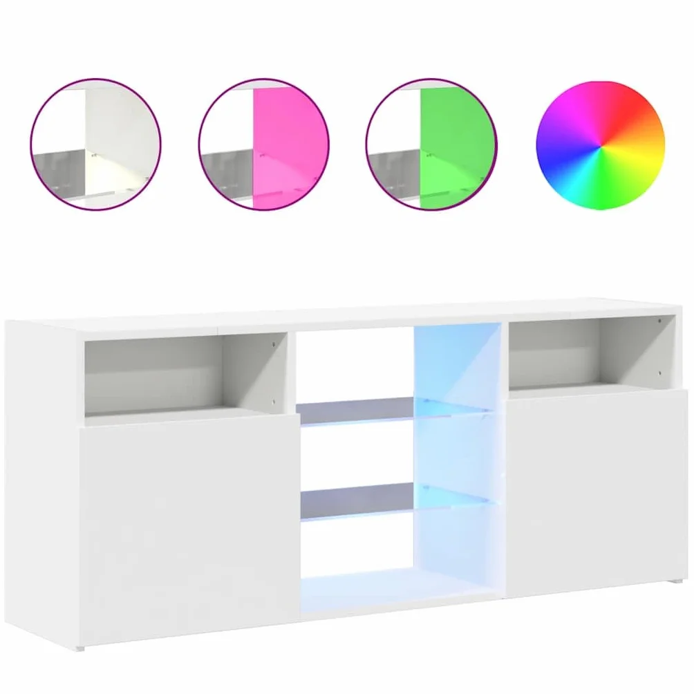Szafka TV z diodami LED, biała, 120 x 30 x 50 cm, nowoczesna szafka pod telewizor z oświetleniem RGB, uniwersalna podstawka pod telewizor do salonu, konsola multimedialna
