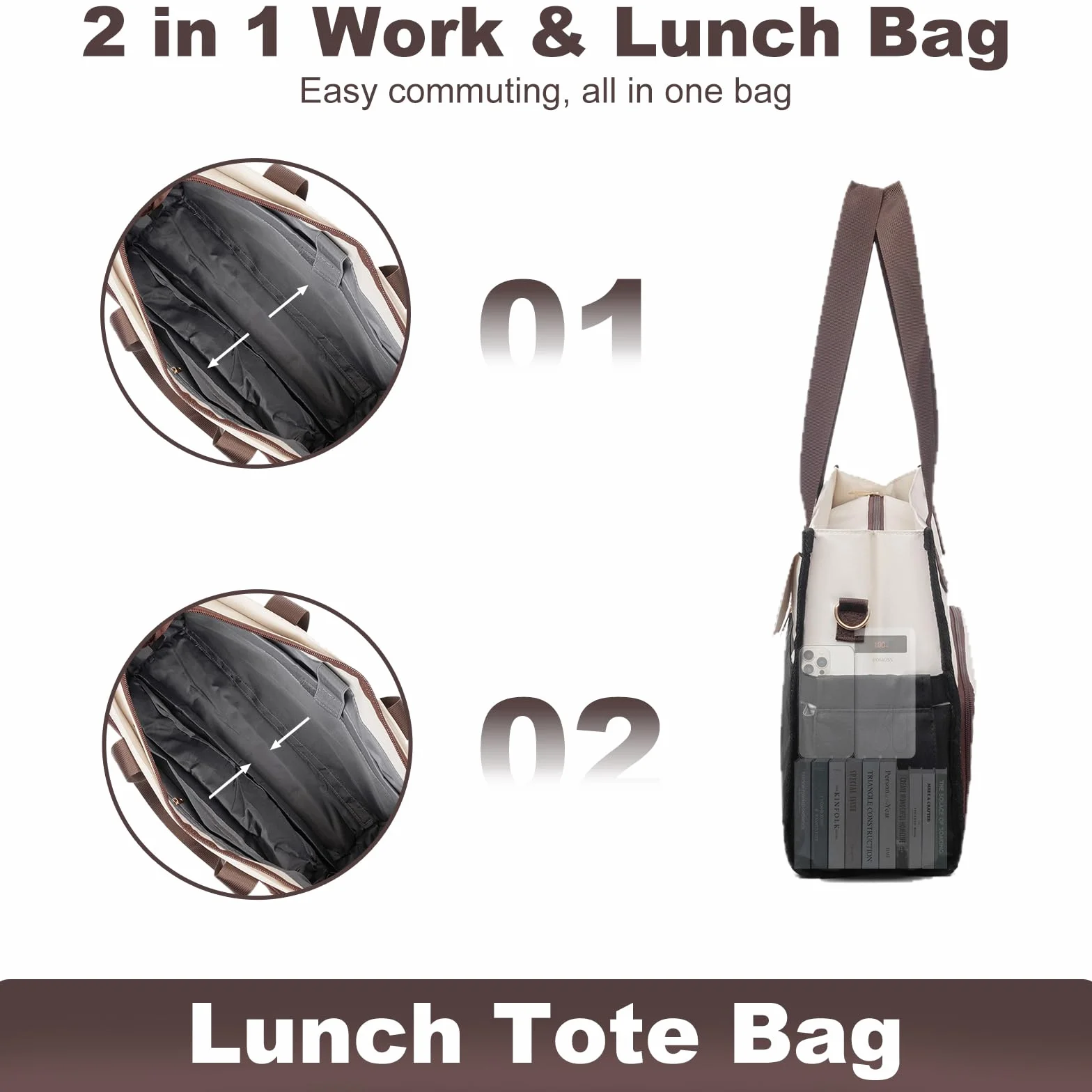 Torba na lunch 2 w 1 duża termiczna dla kobiet do pracy i podróży